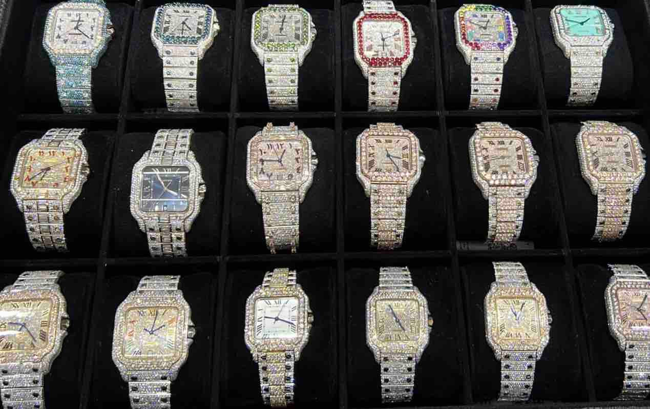 iced-out Cartier watch