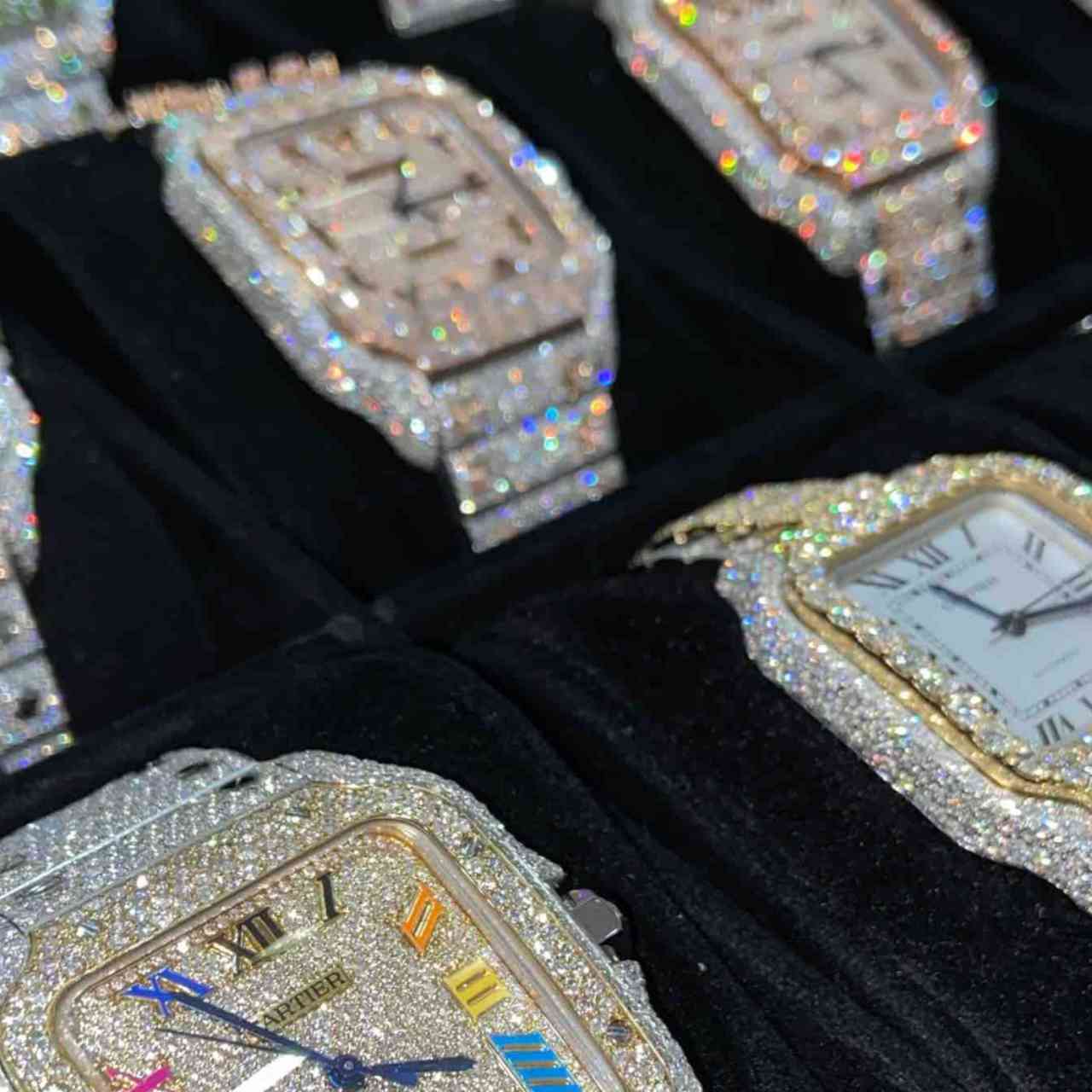 "bust down cartier watch" "iced out cartier watch"