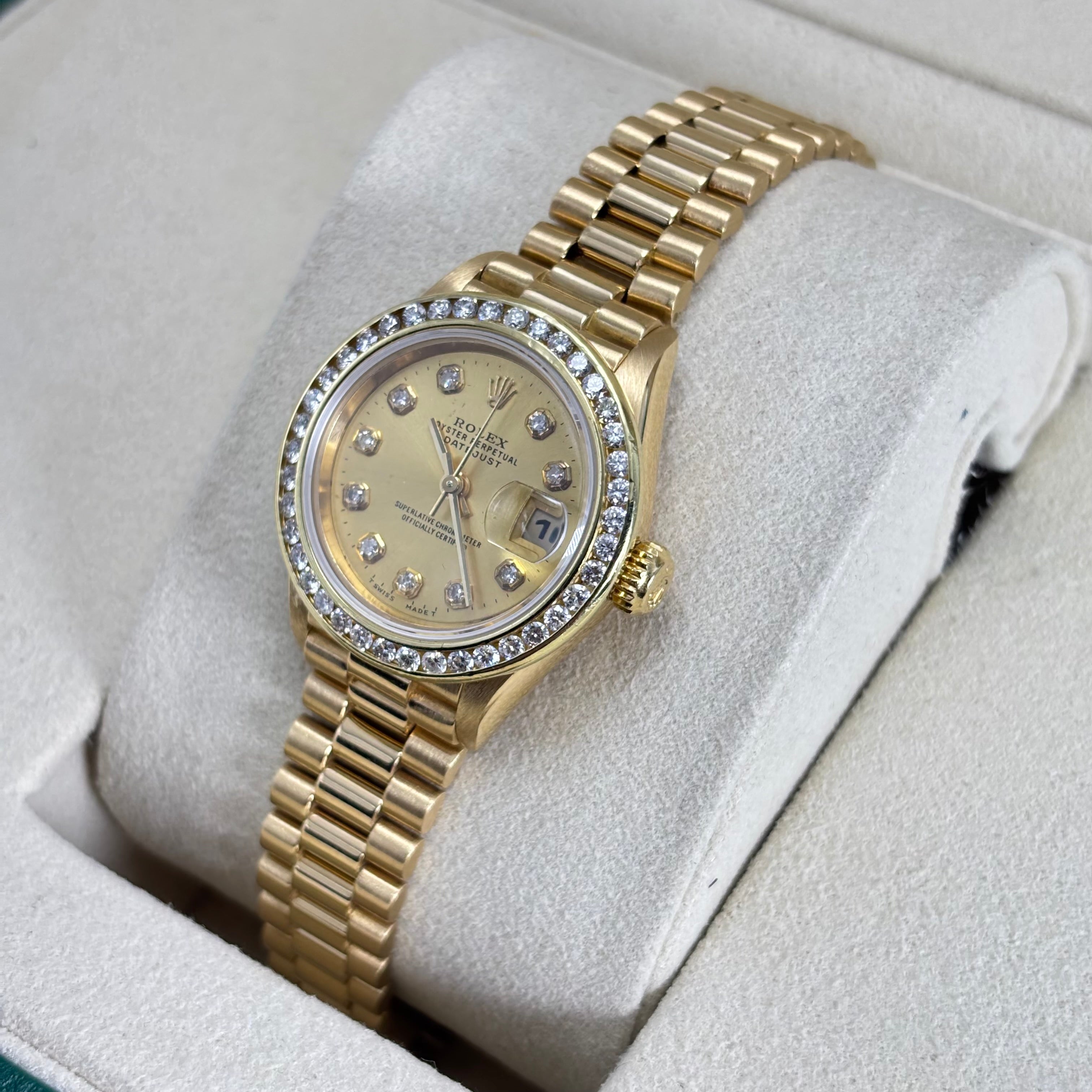 Pre-Owned 26MM Rolex Datejust Ladies Presidential 18KT Gold Diamond Bezel