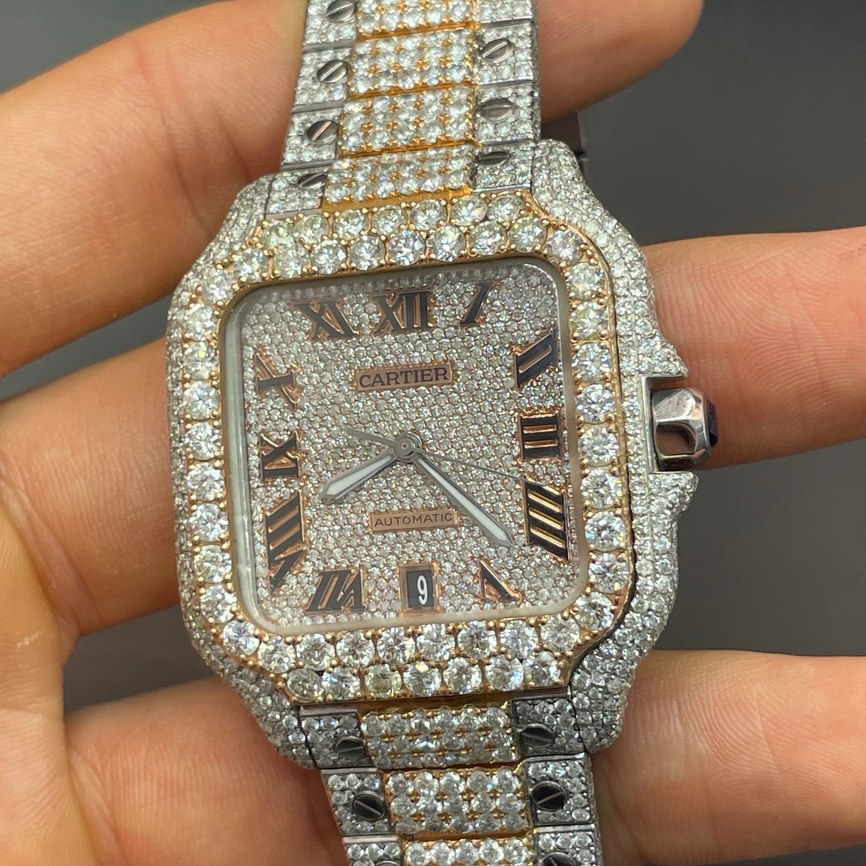 41mm ROSE GOLD CARTIER SANTOS XL WATCH "ICED BUST DOWN"