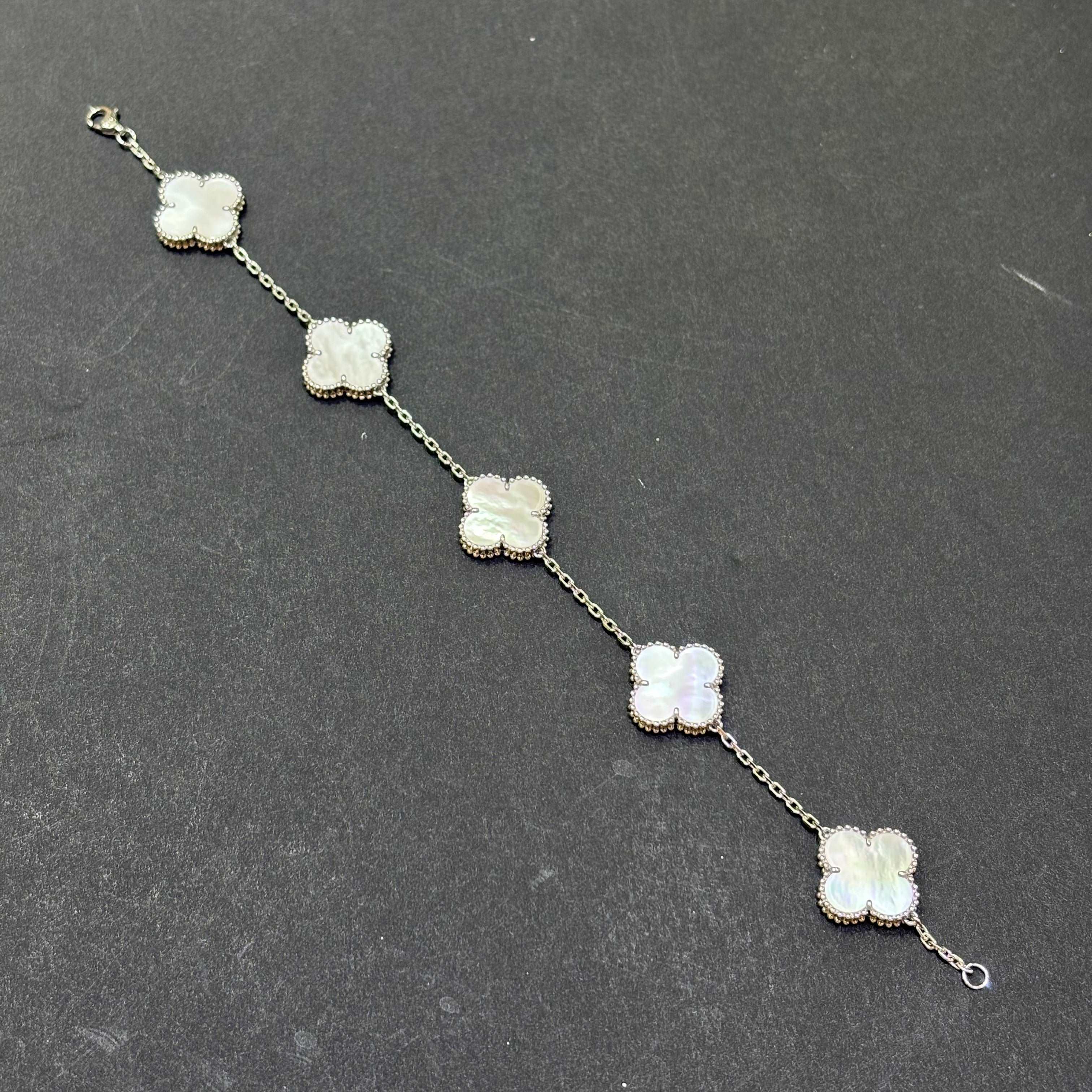 14k 8" Custom Gold White Clover Bracelet