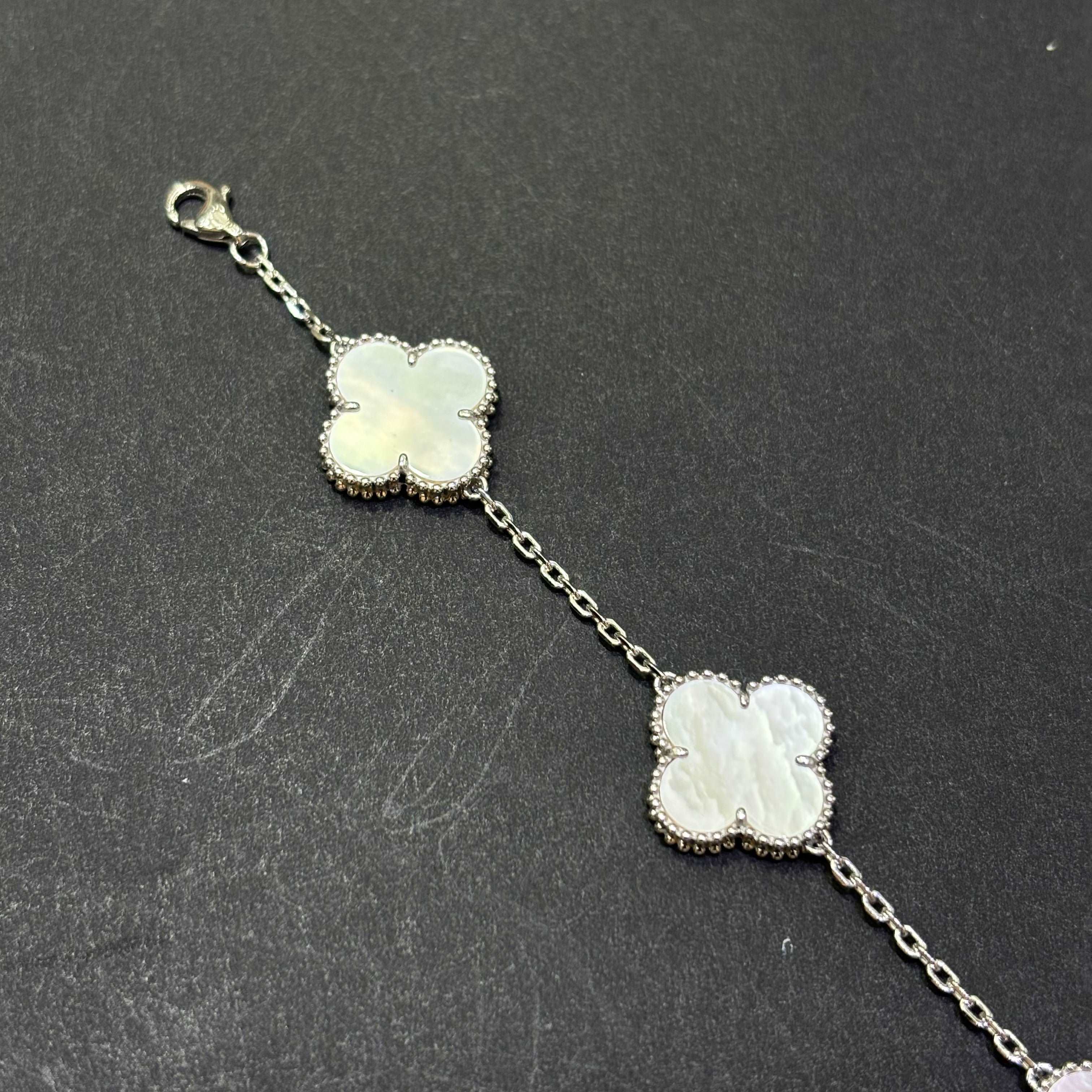 14k 8" Custom Gold White Clover Bracelet