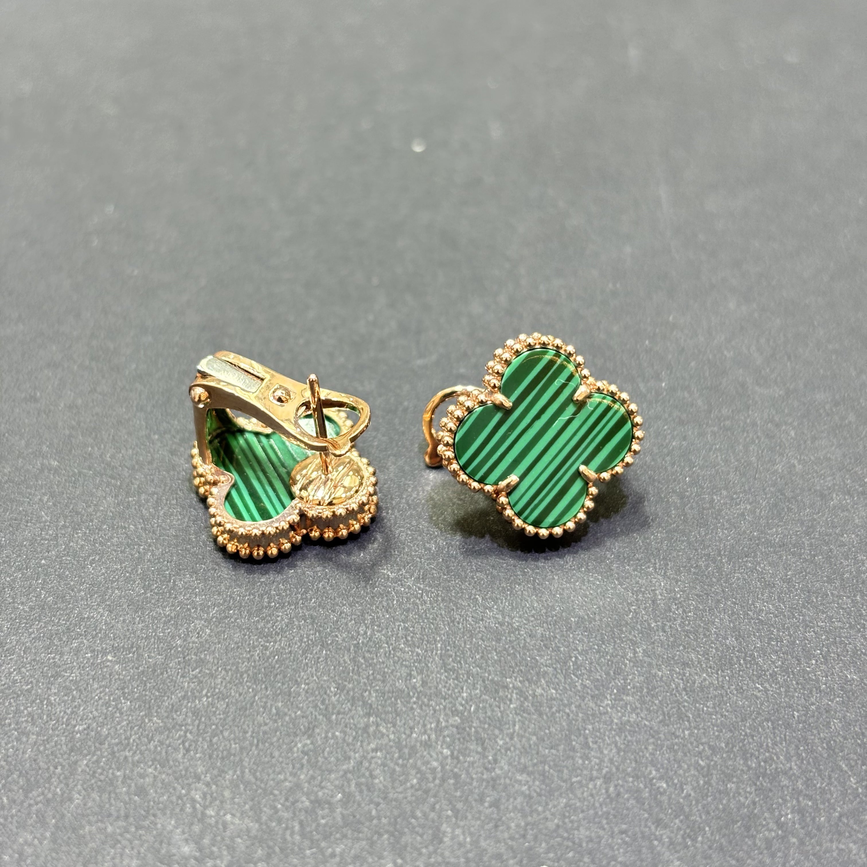 14k Gold Clover Green Earrings