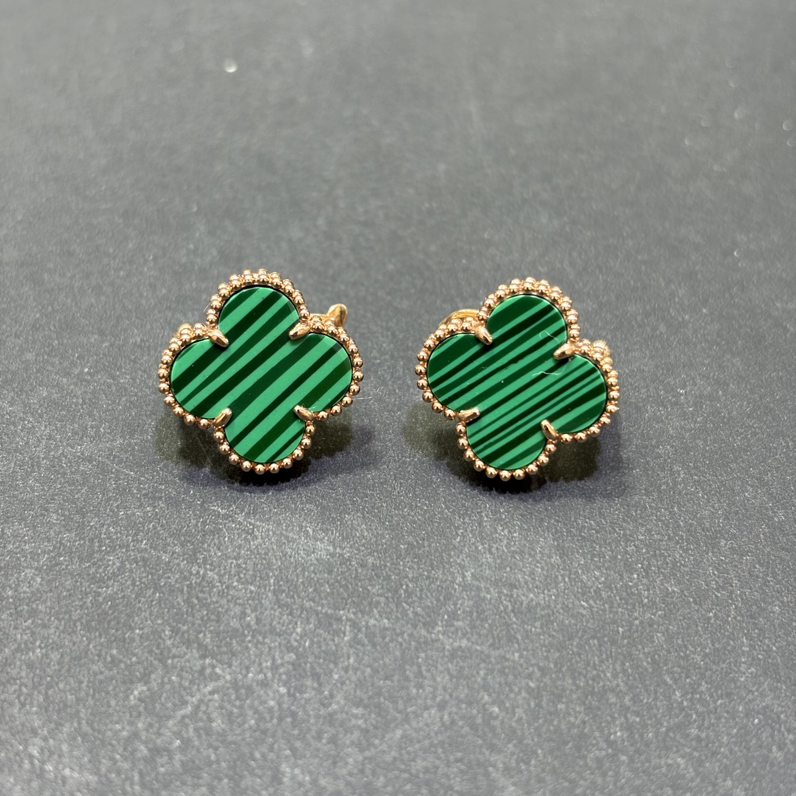 14k Rose Gold Malachite Clover Earrings