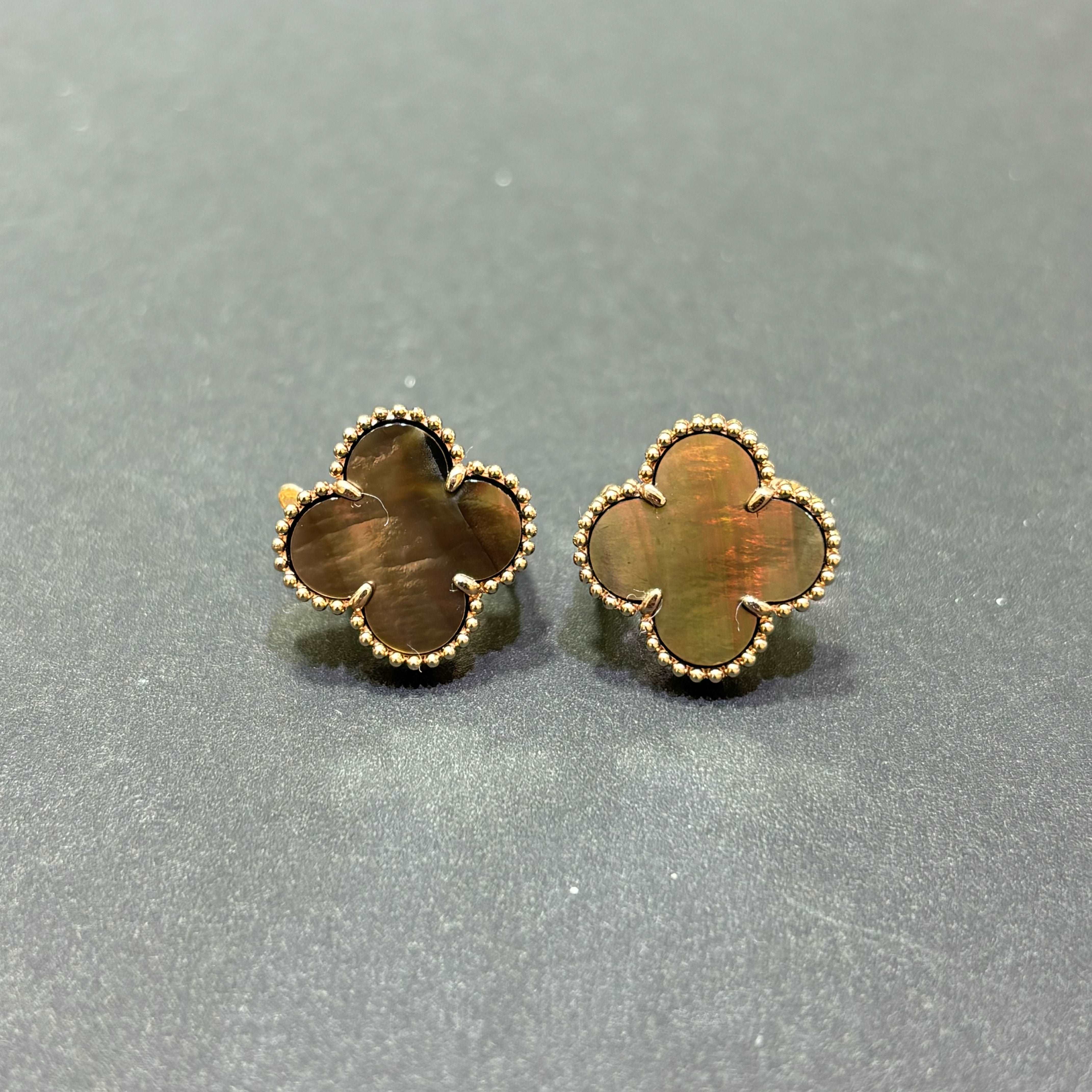14k Rose Gold Grey Mother of Pearl Clover Earrings
