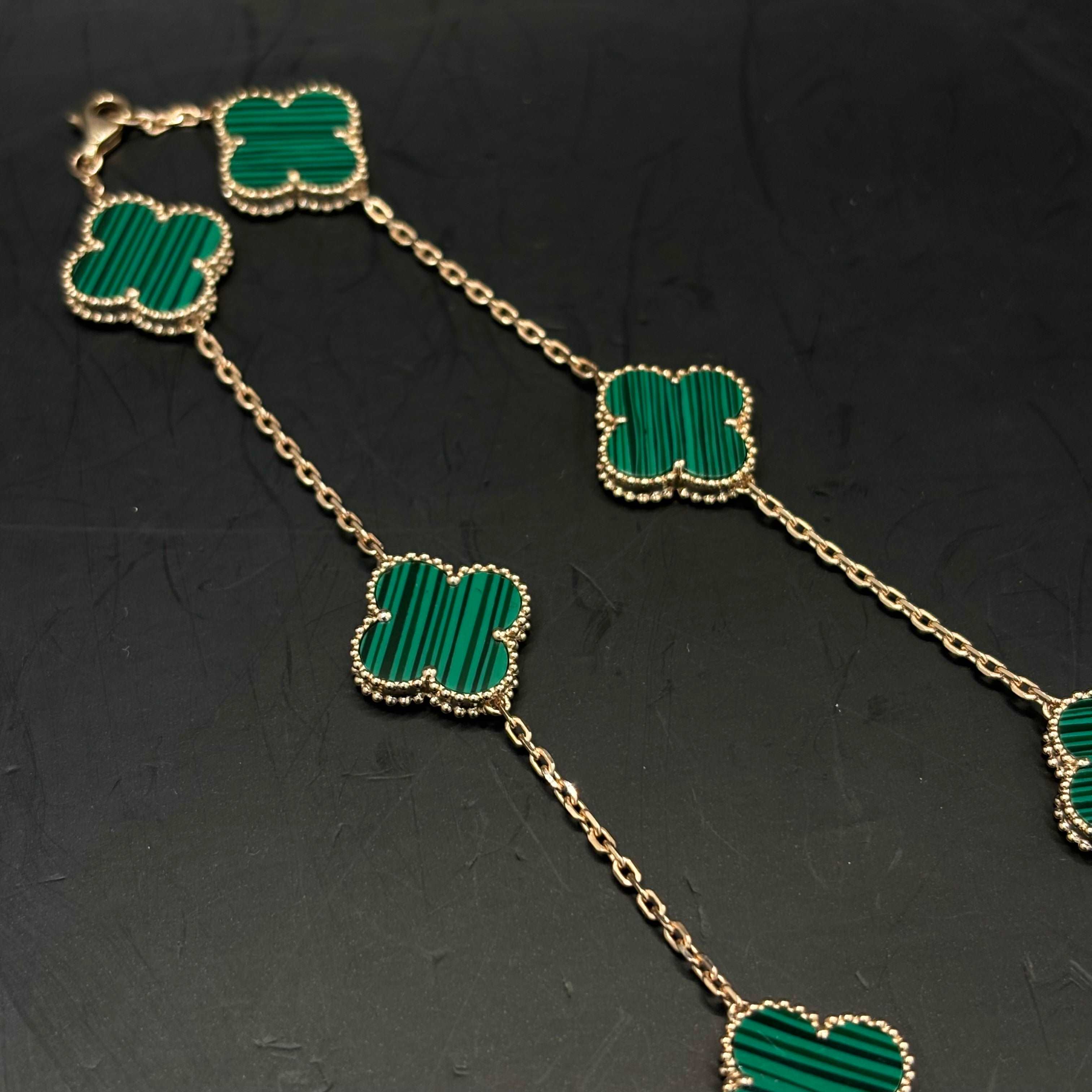 14k Malachite Rose Gold Clover Necklace