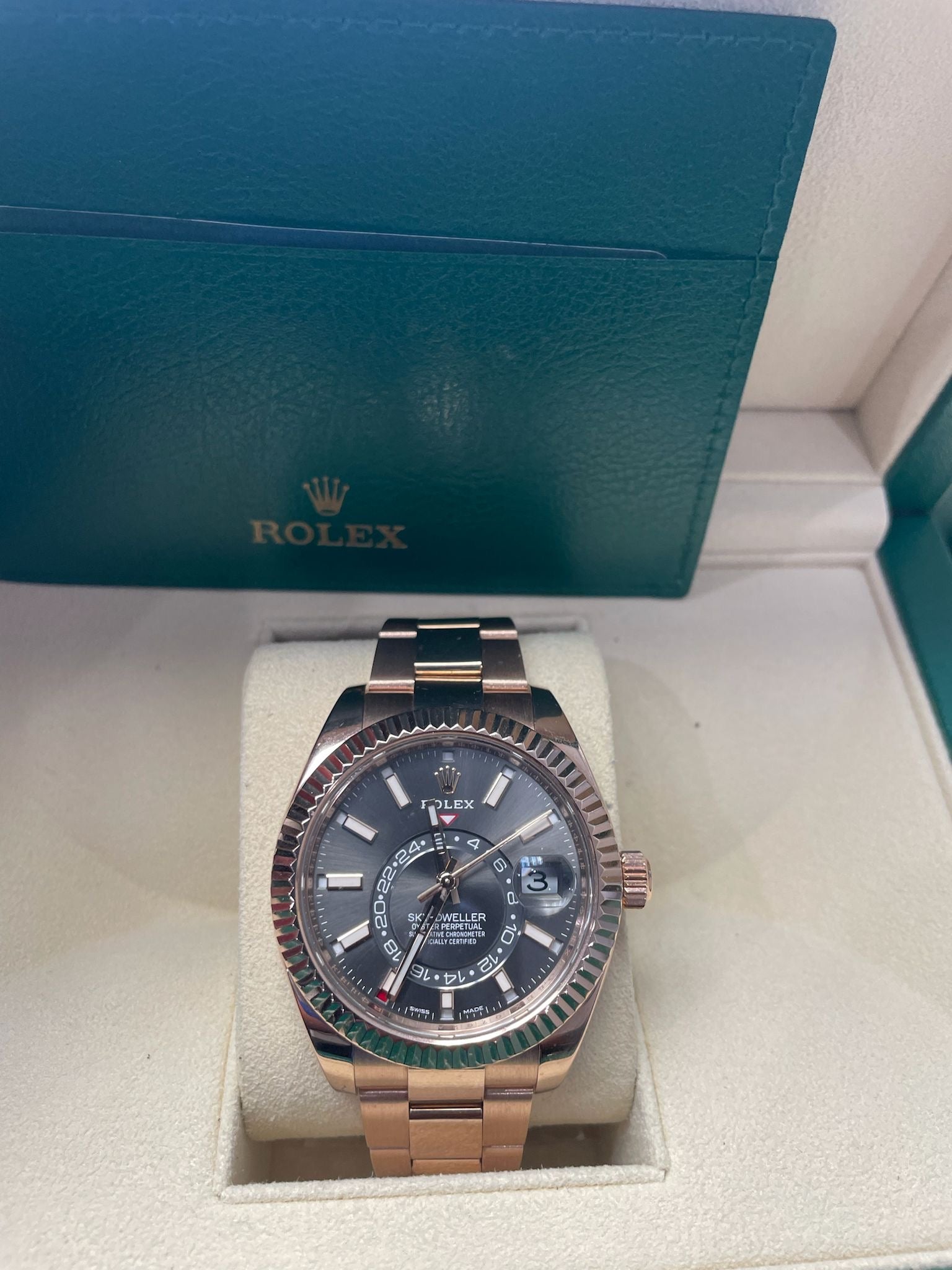 ROLEX SKY-DWELLER 42MM REF. 326935 ROSE GOLD / OYSTER BRACELET / SLATE GREY DIAL