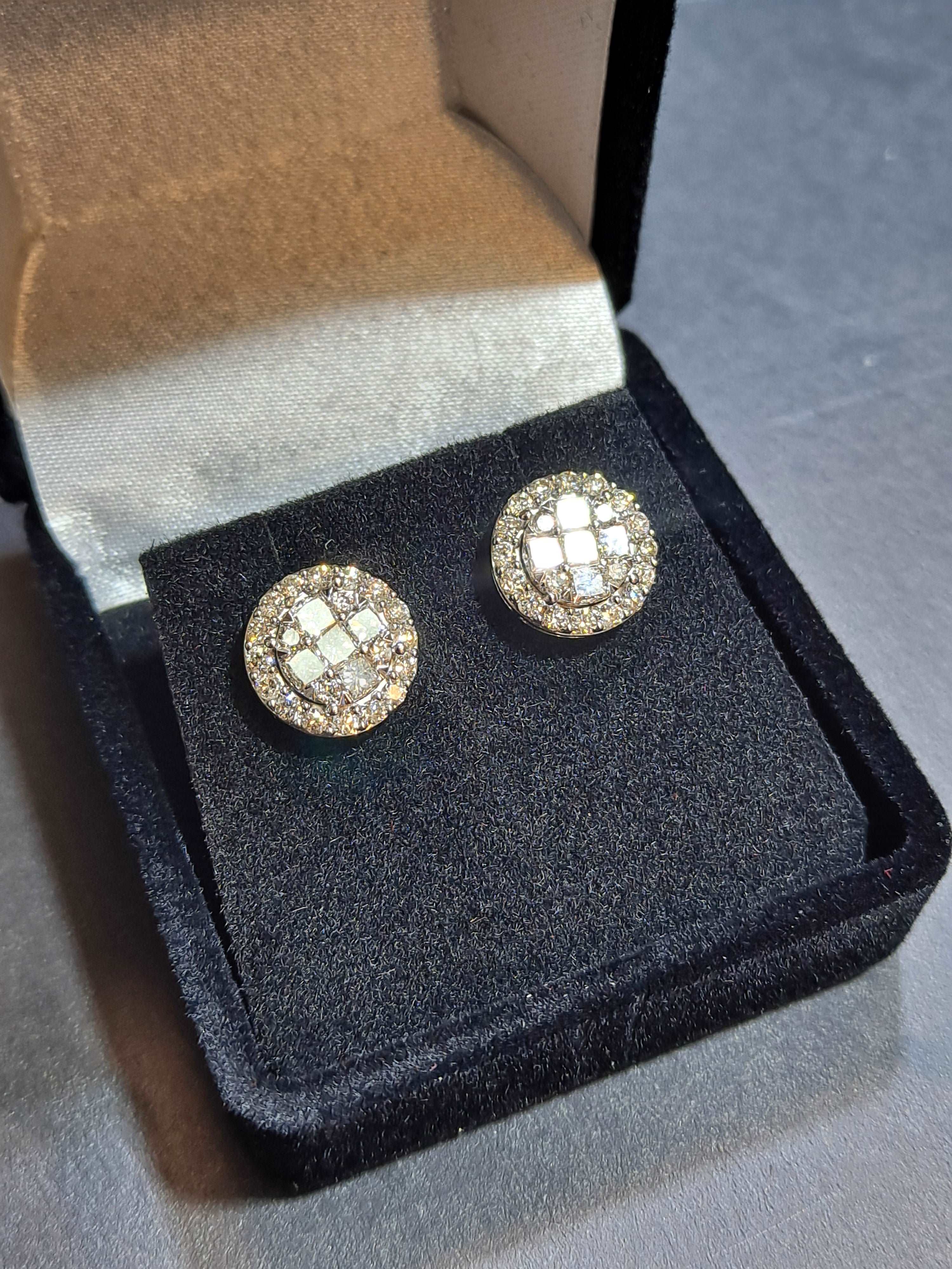 12mm 14k white gold "large" 2 .25 cts natural diamond clusters vs-1 earrings