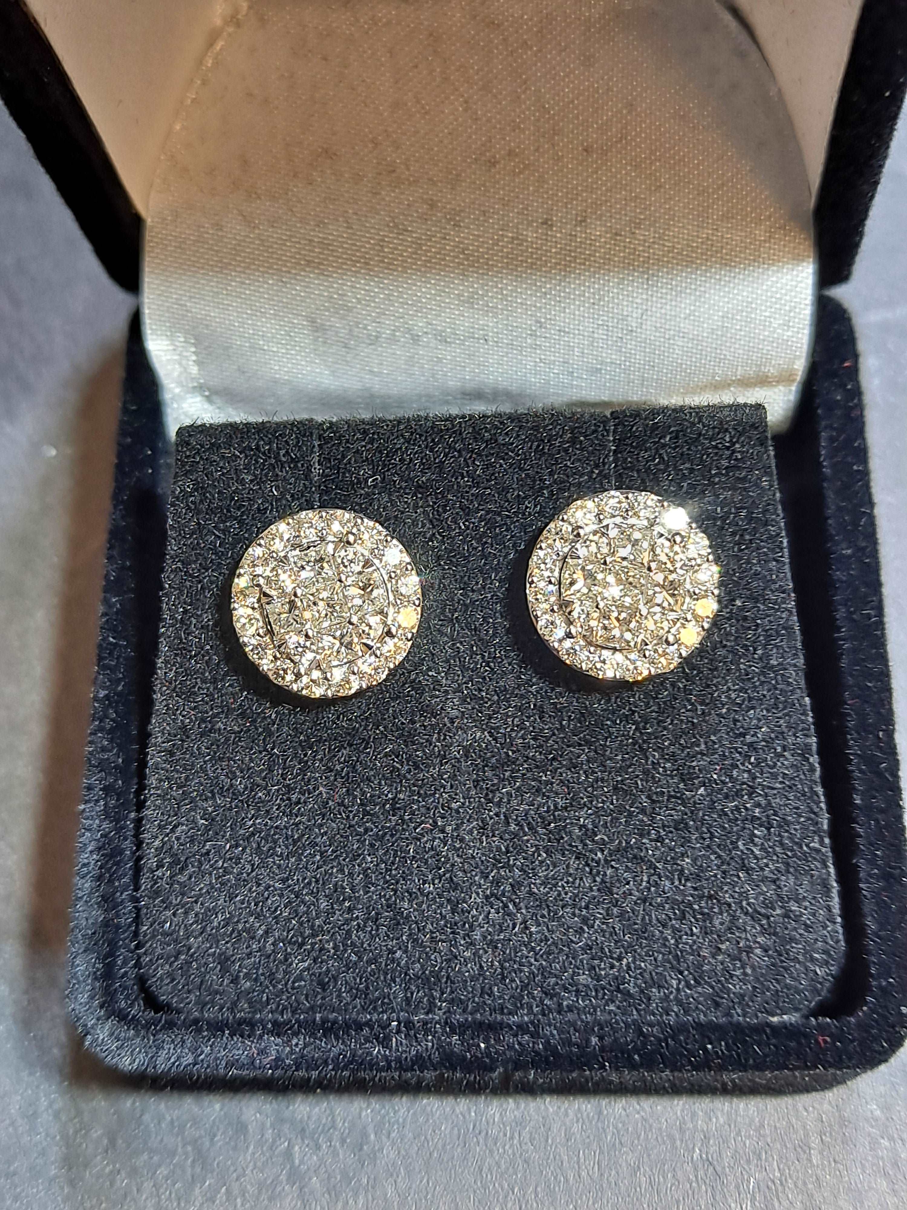 12mm 14k white gold "large" 2 .25 cts natural diamond clusters vs-1 earrings