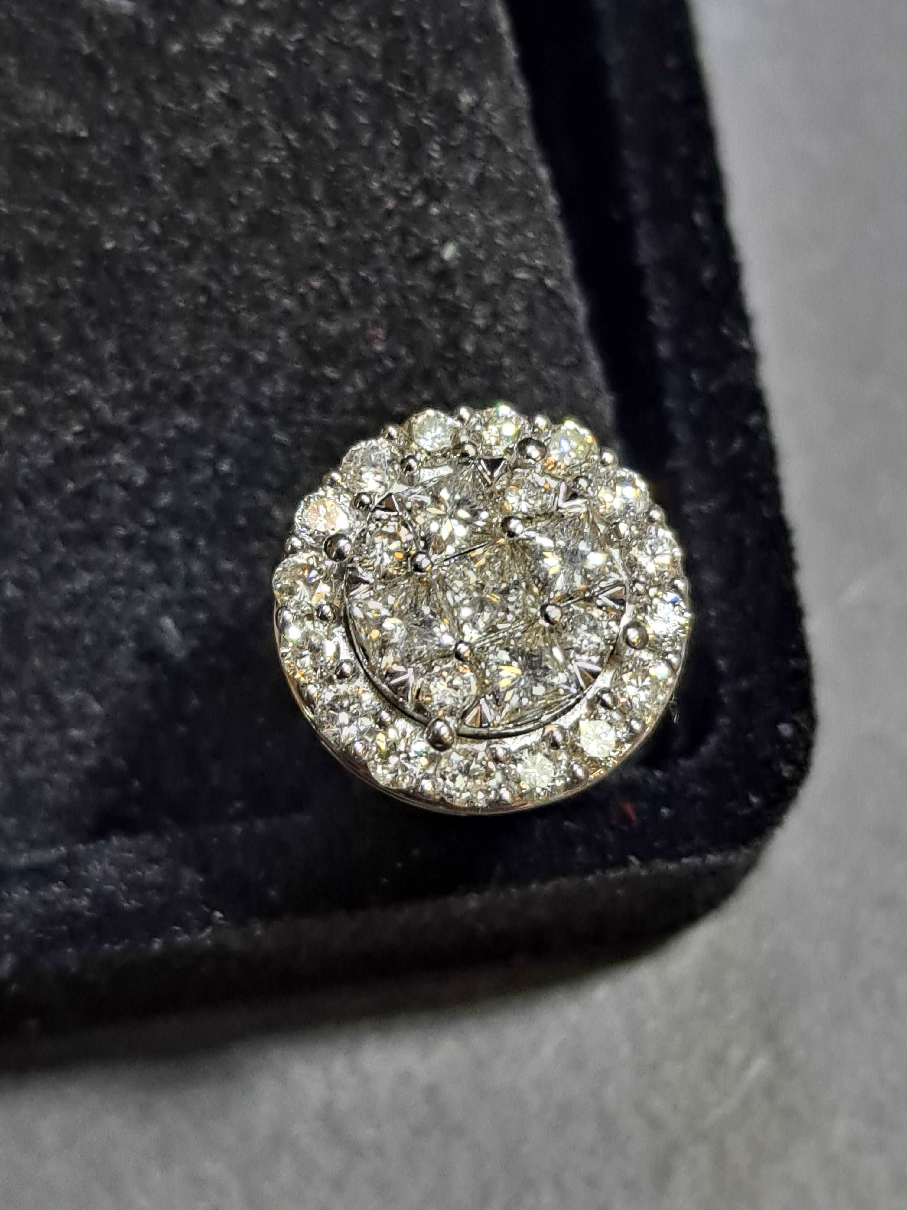 12mm 14k white gold "large" 2 .25 cts natural diamond clusters vs-1 earrings