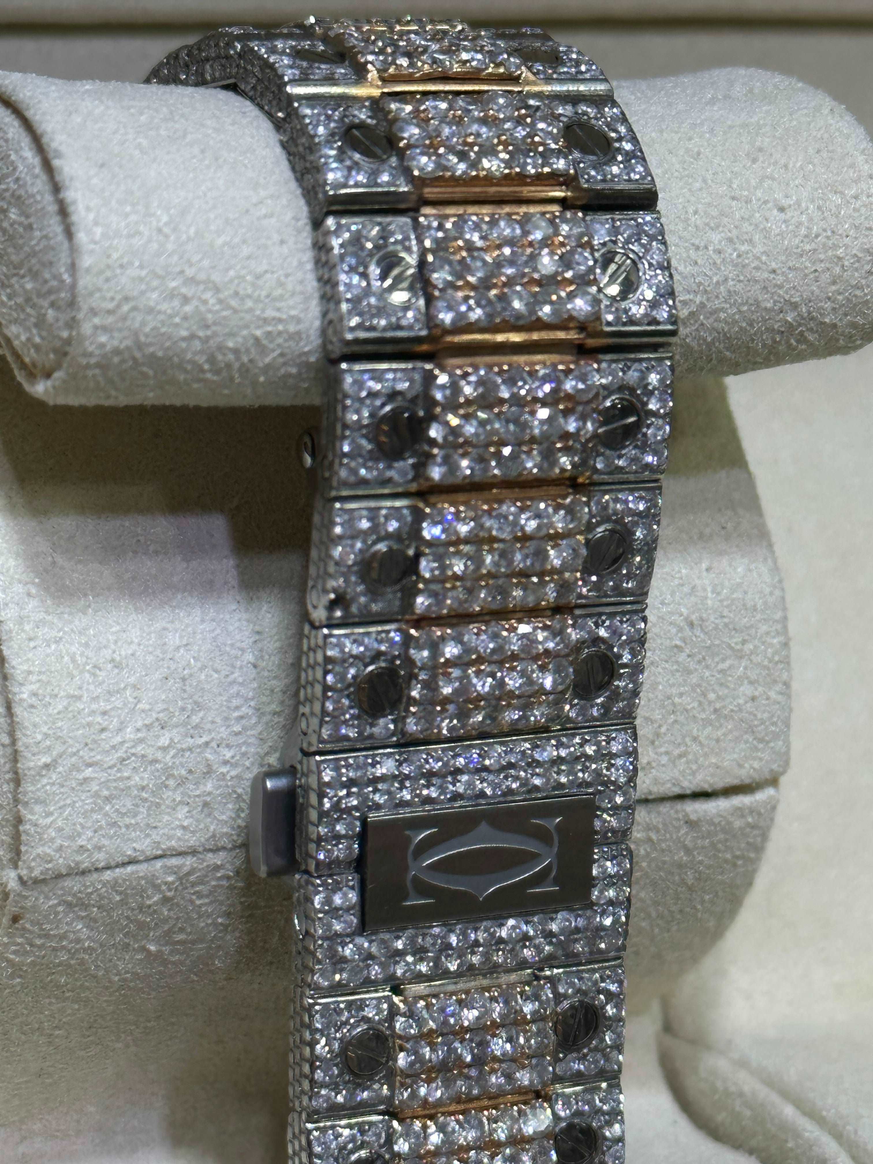 41mm Iced Out Cartier Watch Rose Gold | Roman | Santos XL | Rose Gold