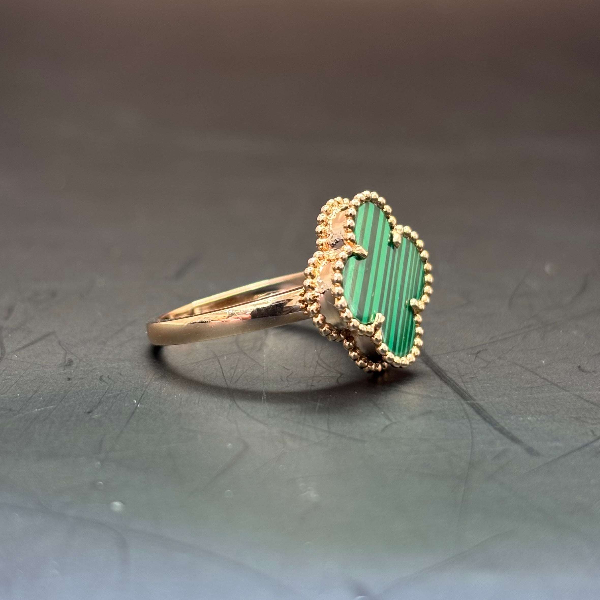14k Rose Gold Malachite Clover Ring