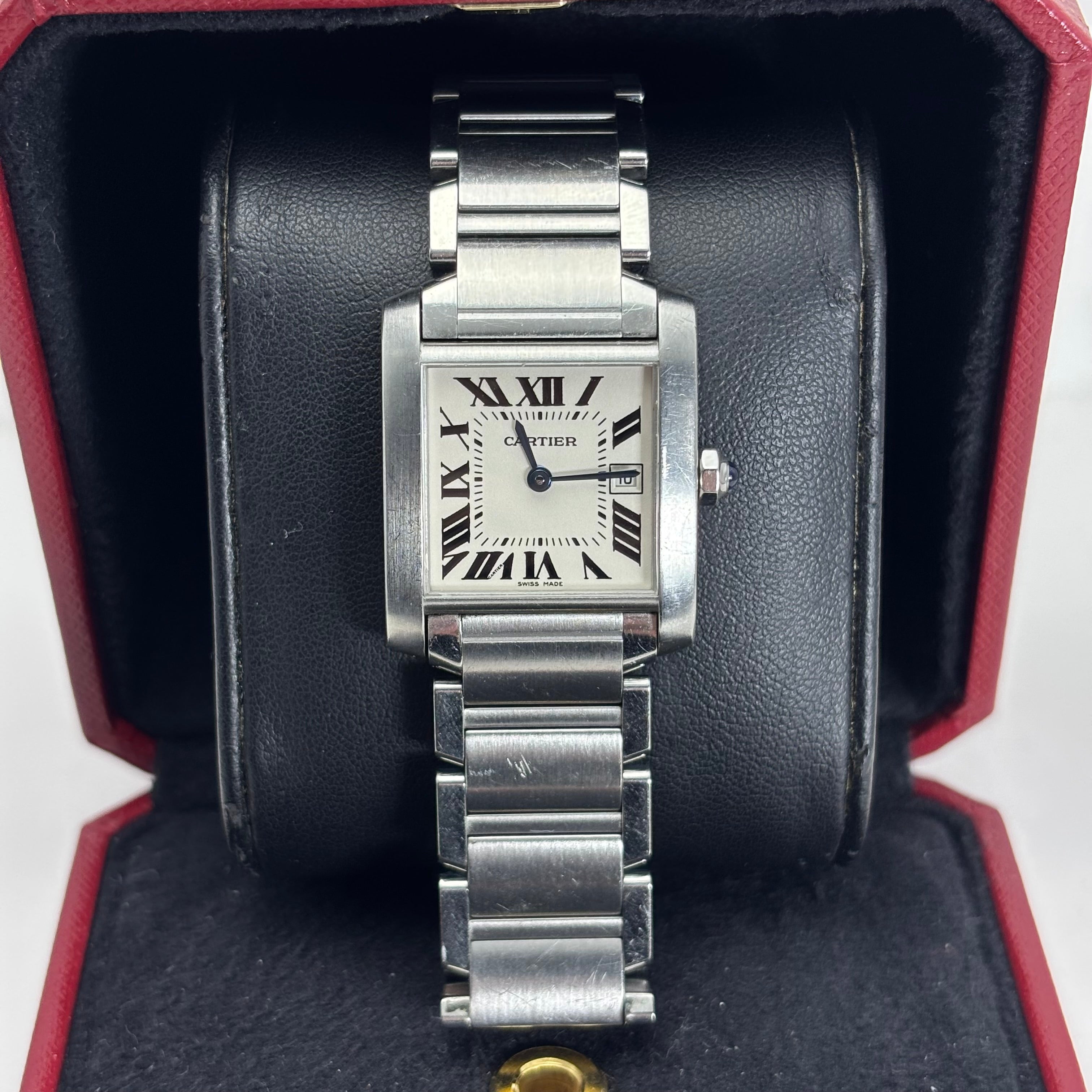 Pre-Owned CARTIER TANK FRANCHISE 34MM STAINLESS STEEL (BOX&PAPERS)