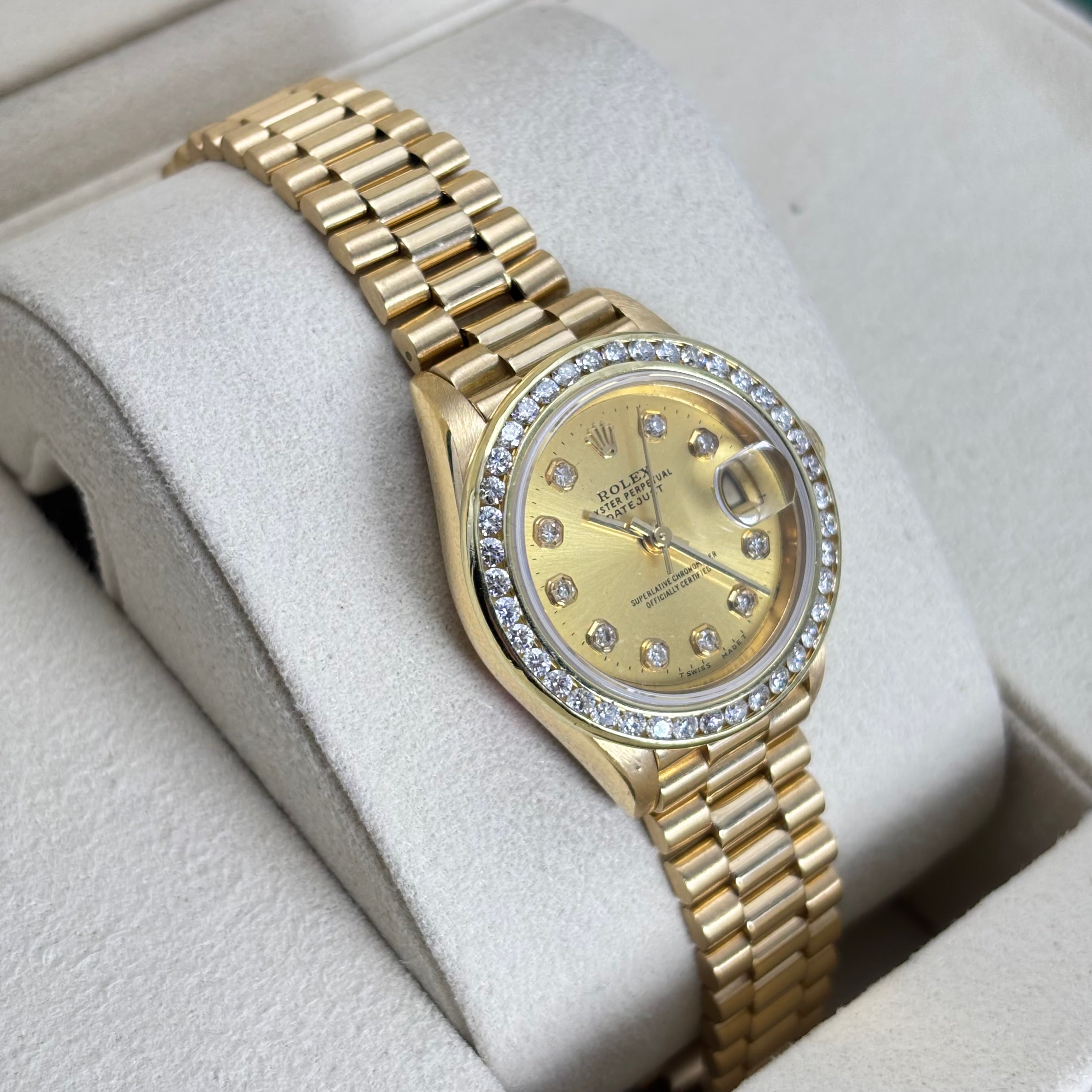 Pre-Owned 26MM Rolex Datejust Ladies Presidential 18KT Gold Diamond Bezel