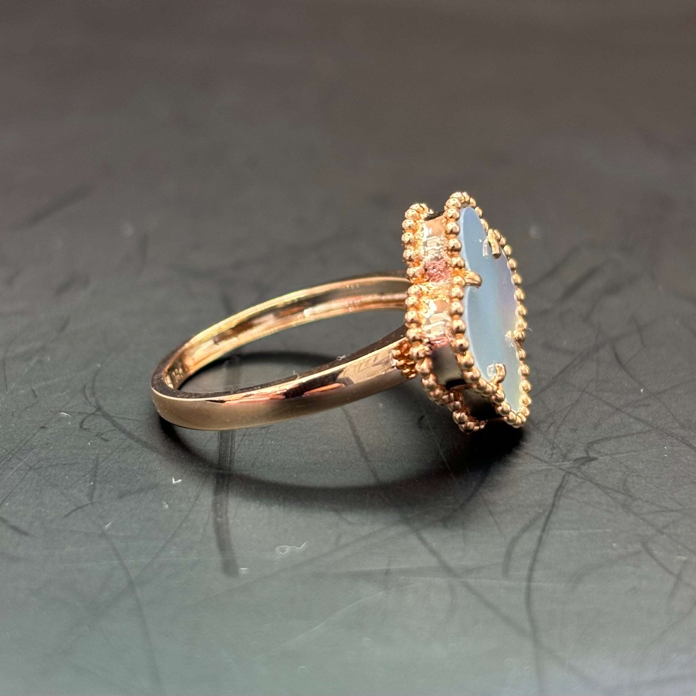 14k Rose Gold Mother of Pearl Clover Ring