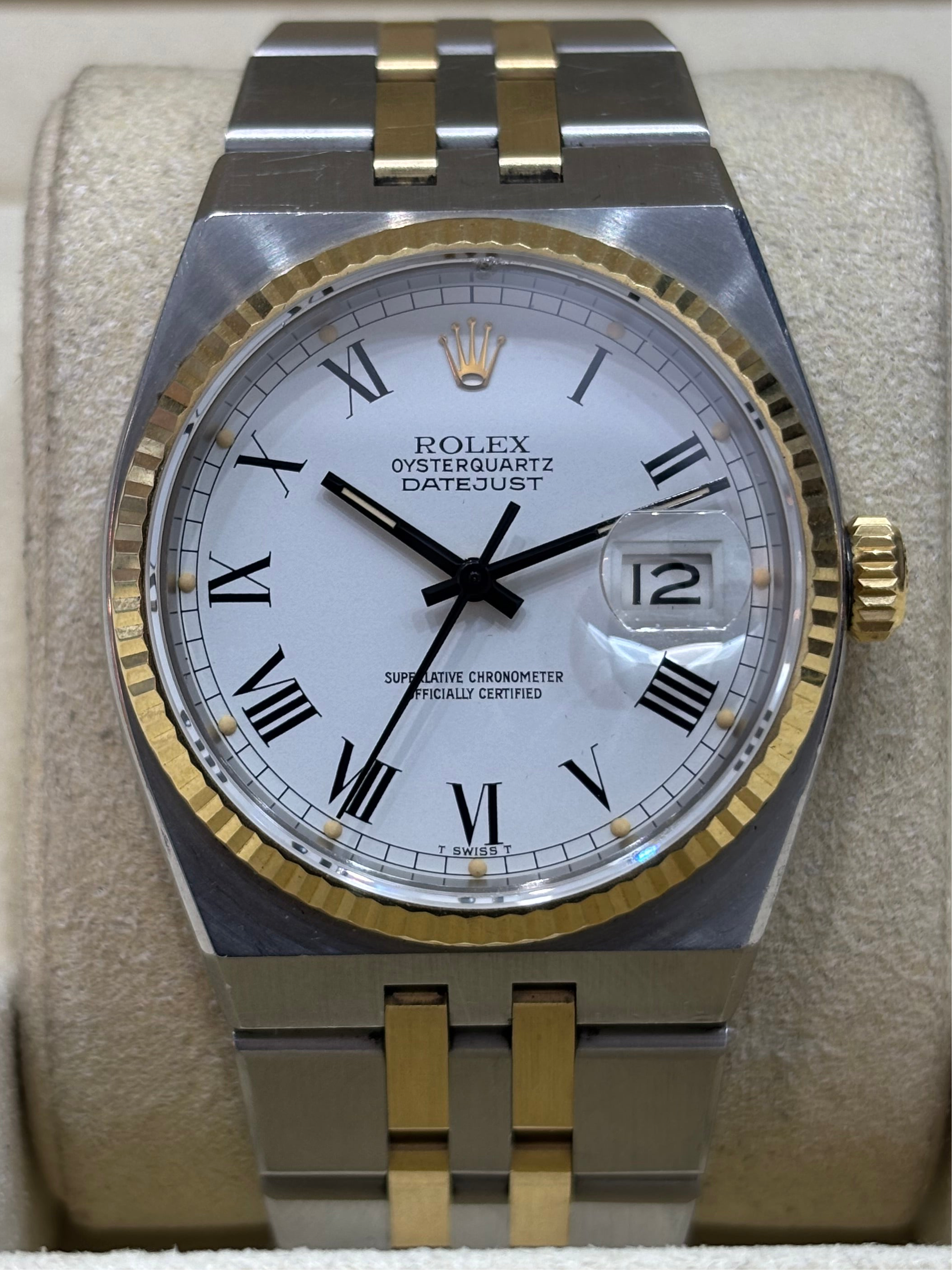 ROLEX OYSTERQUARTZ DATEJUST 36MM | 18KT TWO-TONE | JUBILEE BRACELET | WHITE ROMAN DIAL
