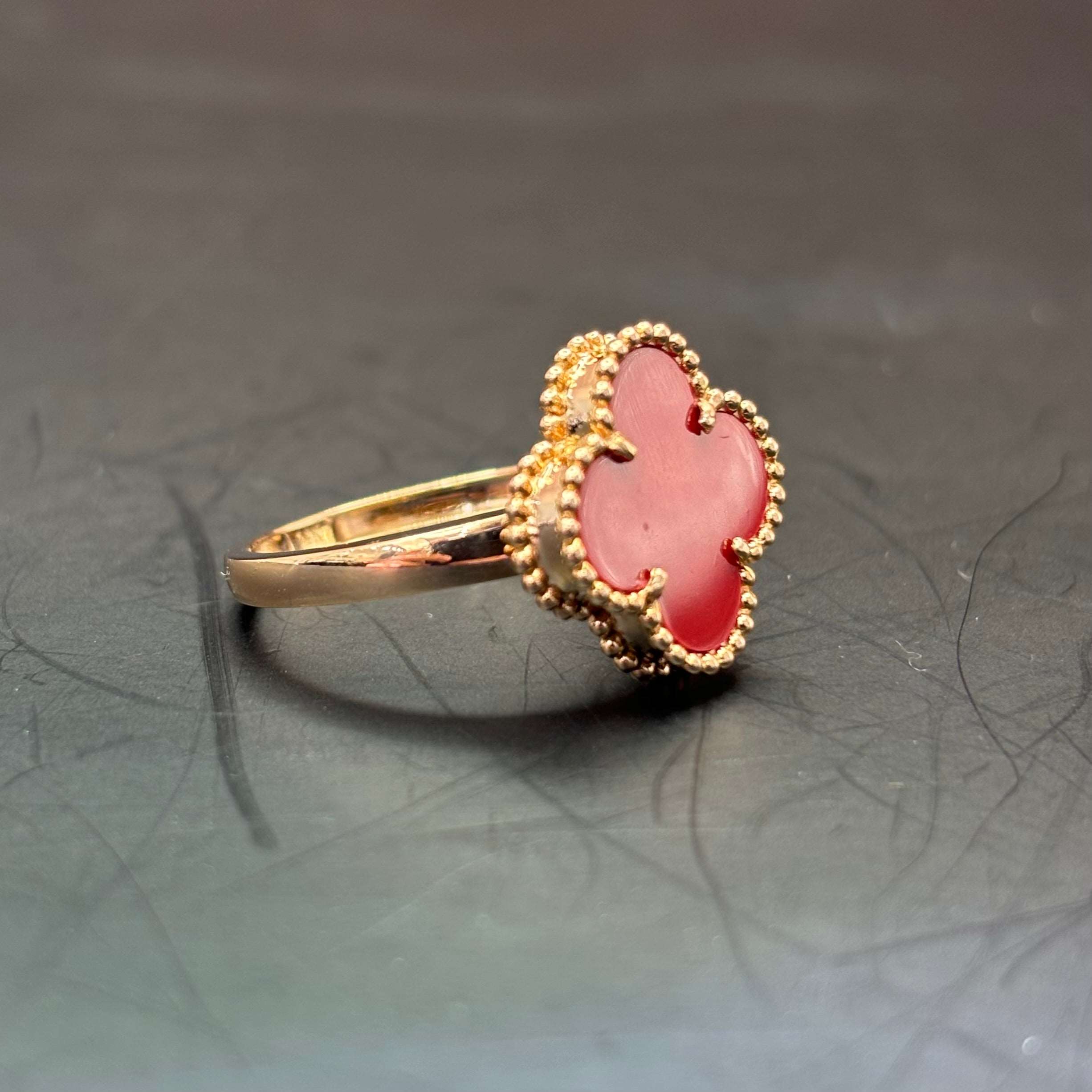 14k Rose Gold Carnelian Clover Ring
