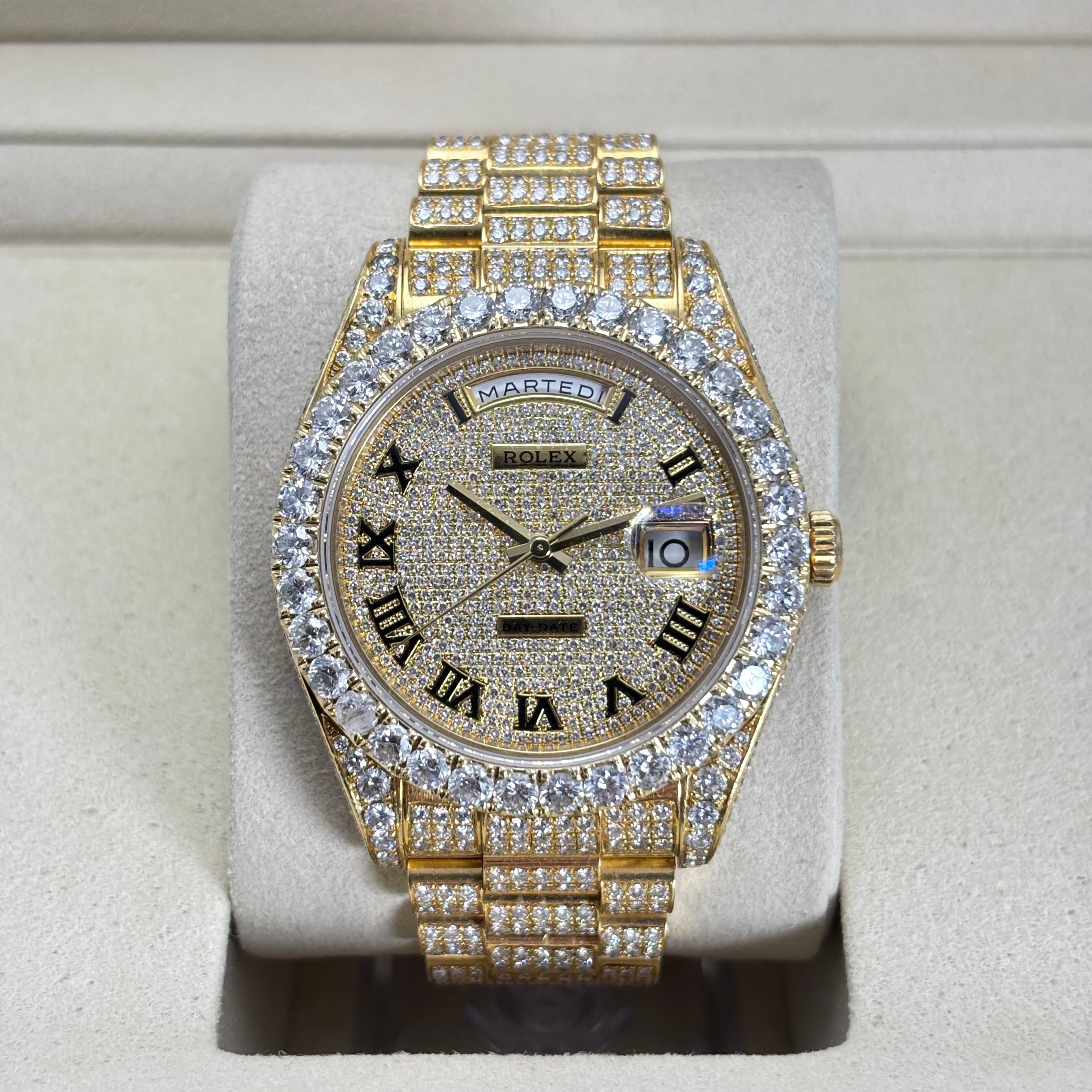 40MM ROLEX DAY-DATE Ref.228238 30CTW NATURAL DIAMOND BUSTDOWN