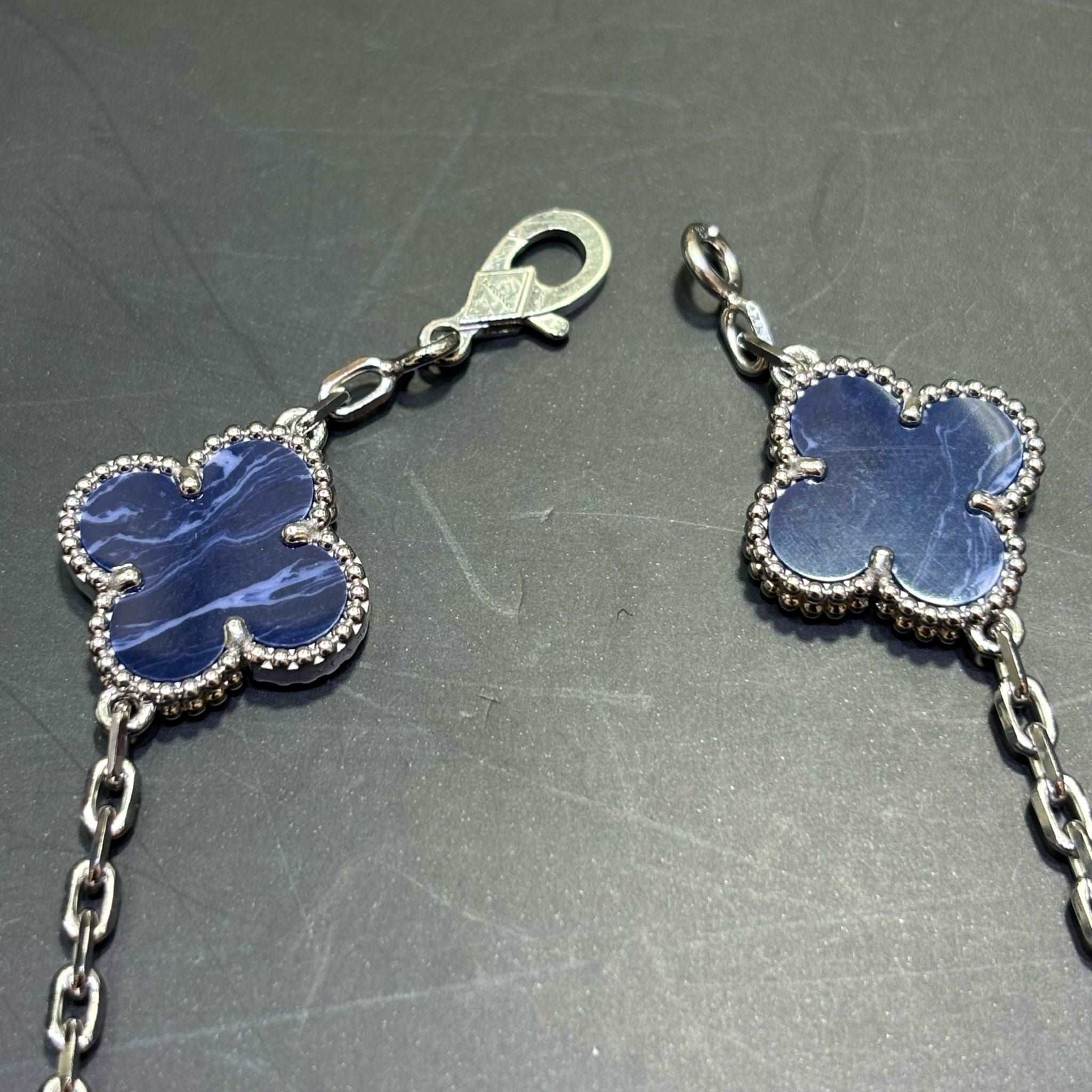 18k White Gold Lapis Lazuli Clover Bracelet