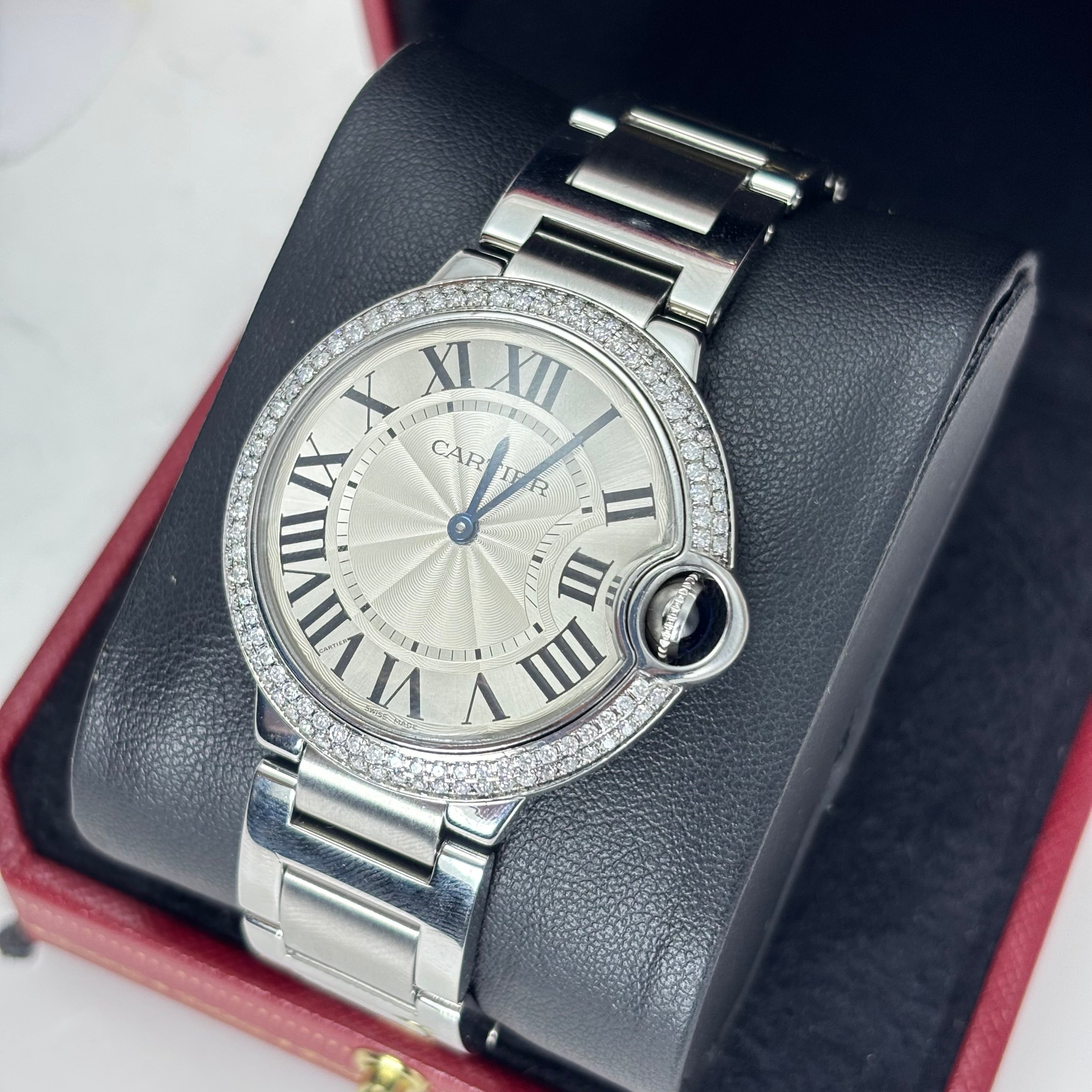 Cartier Ballon Bleu 36MM Factory Diamond Bezel Steel