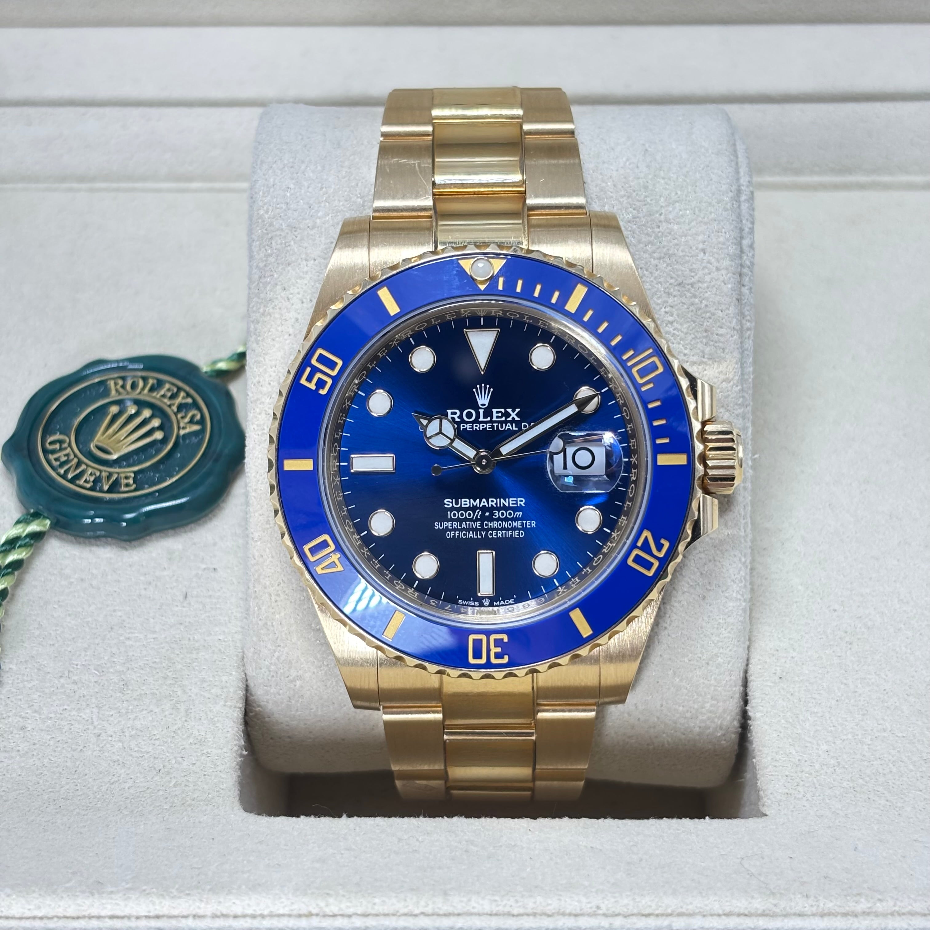 41MM ROLEX SUBMARINER 18KT GOLD MENS WATCH BLUE DIAL
