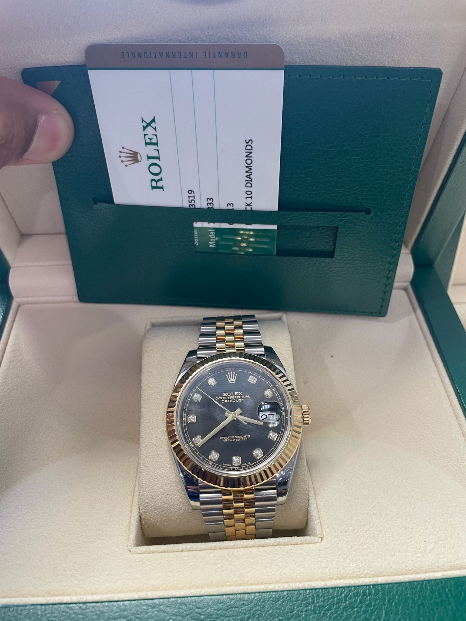 ROLEX DATEJUST 41MM | JUBILEE | DIAMOND DIAL | BLACK FACE | YELLOW GOLD REF.126333