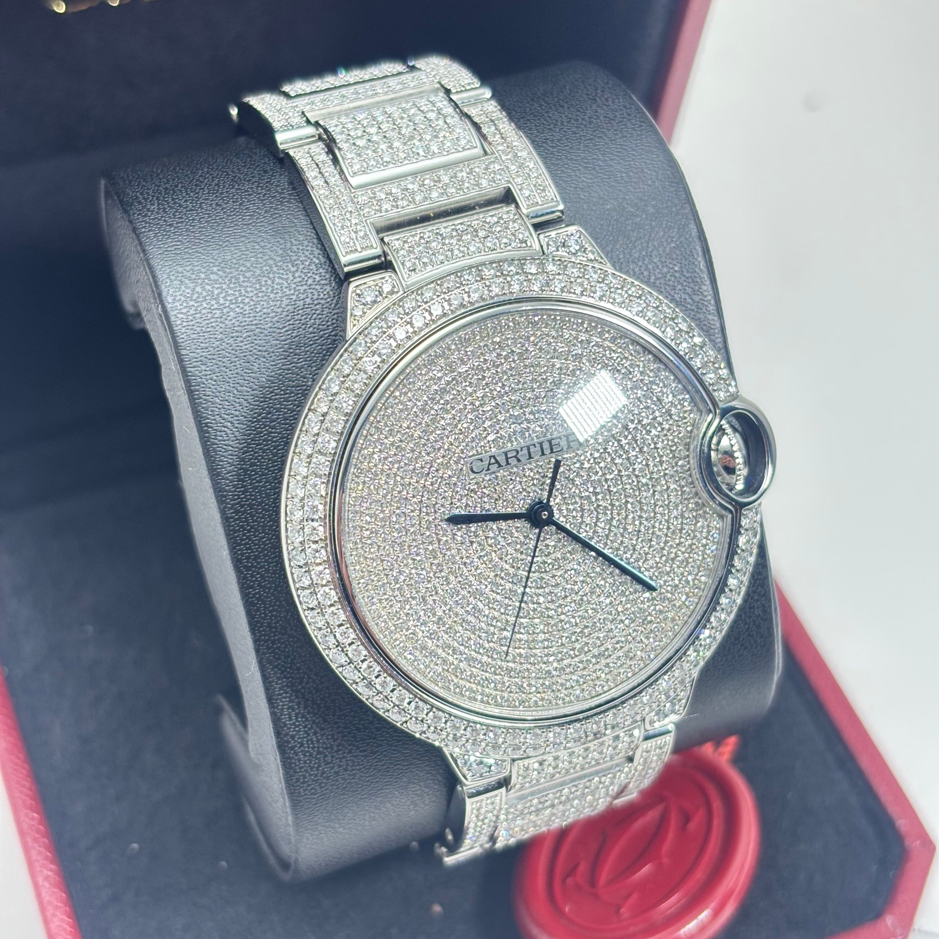 Pre-Owned 40MM CARTIER BALLON BLEU STEEL NATURAL DIAMOND BUSTDOWN