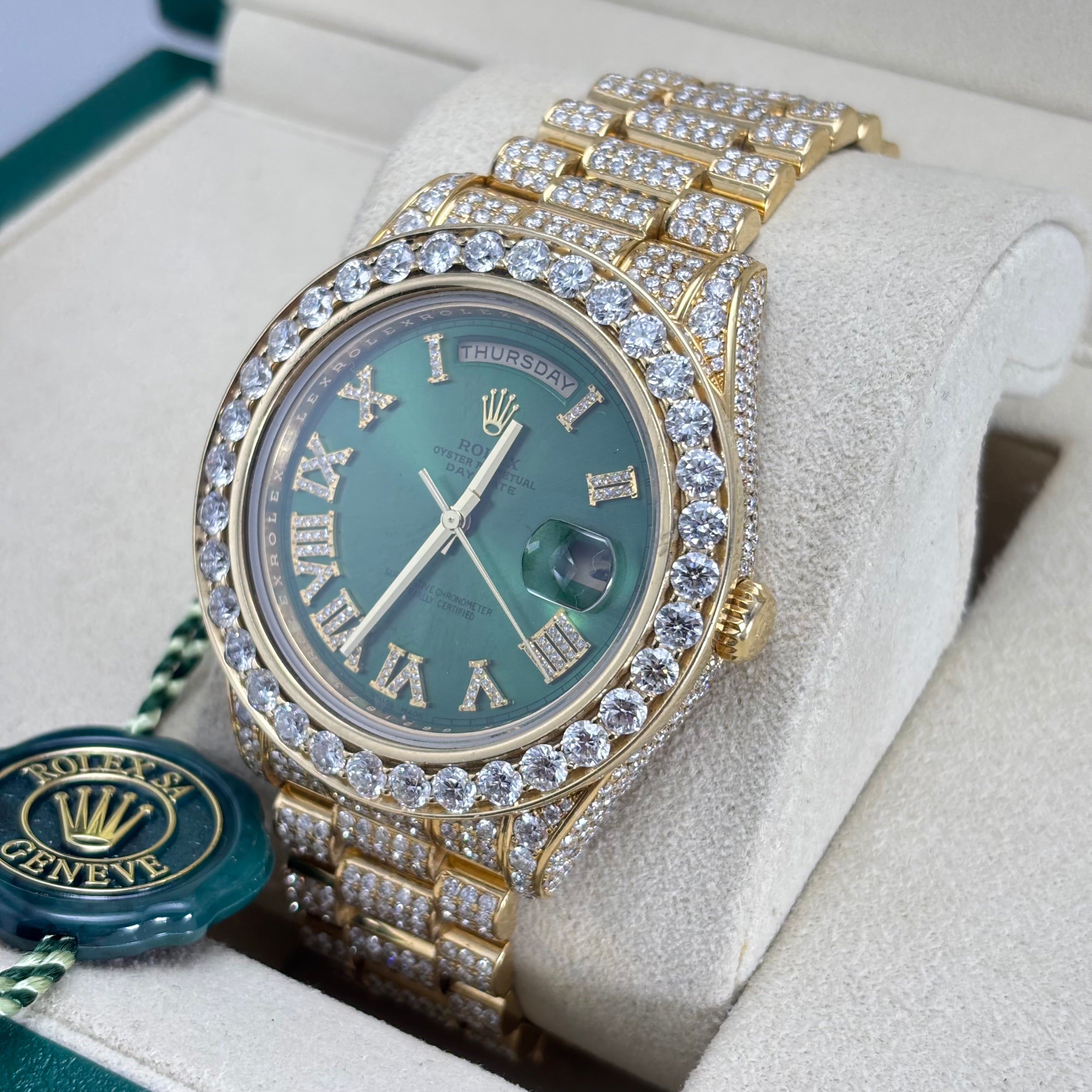 PRE-OWNED 41MM ROLEX DAY-DATE NATURAL DIAMOND BUSTDOWN.