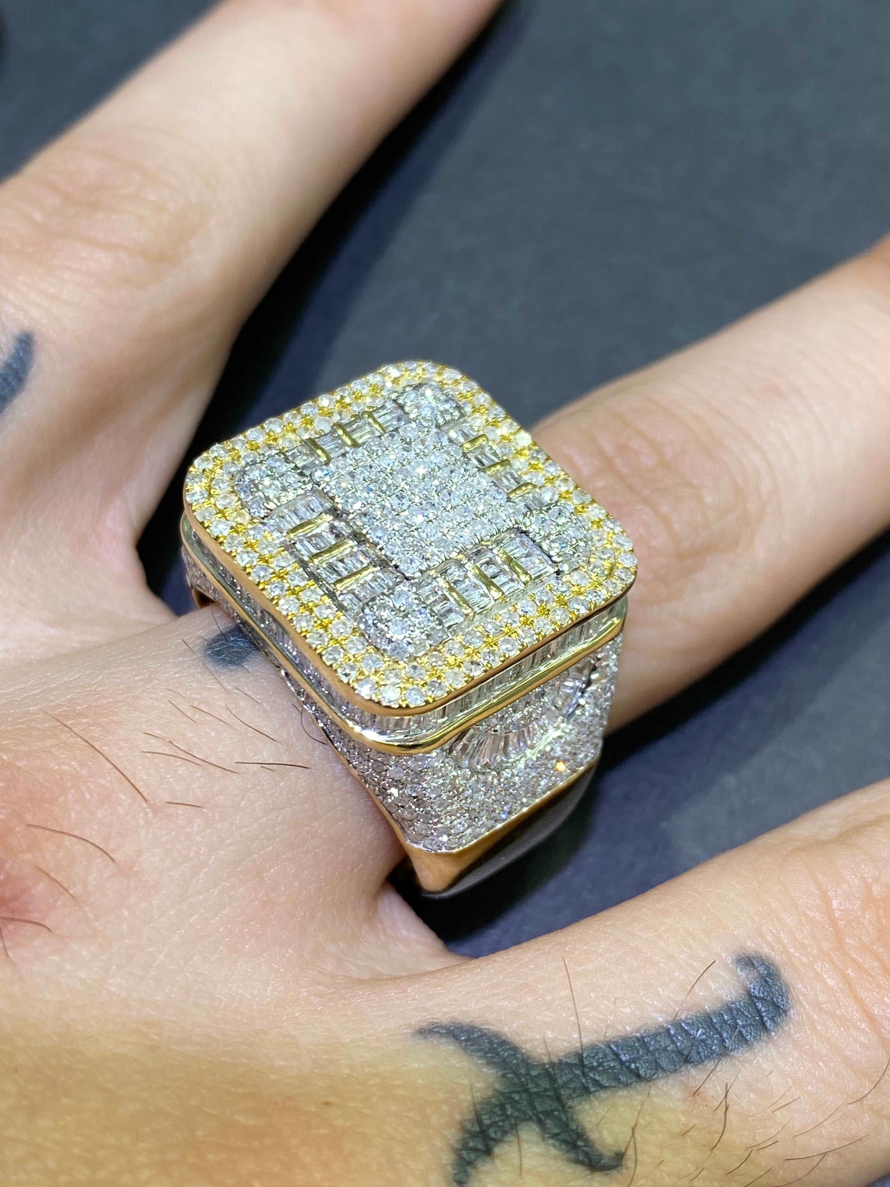 14k Bust Down Baguette Hip Hop Ring Yellow Gold