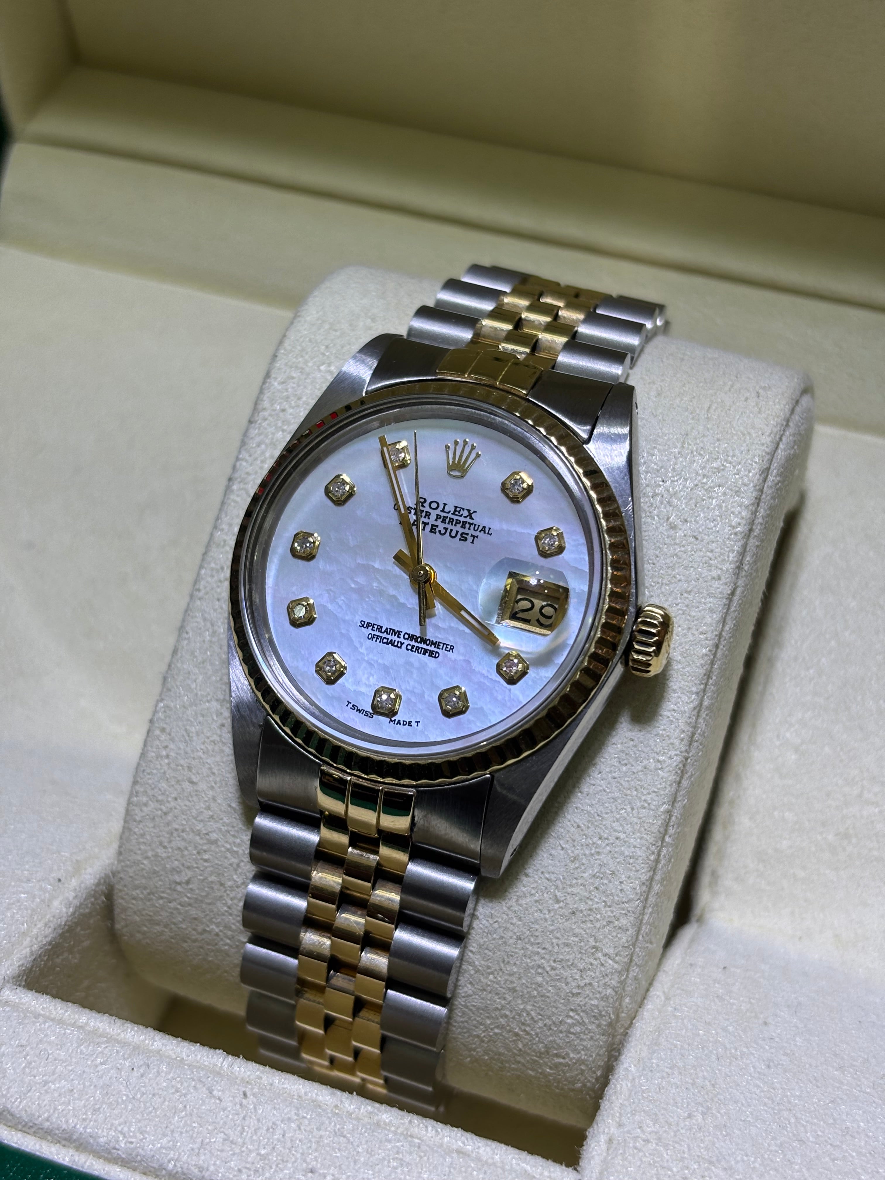 36MM ROLEX DATEJUST(QUICK-SET) | 18KT YLW TWO-TONE | JUBILEE BRACELET | M.O.P DIAMOND DIAL