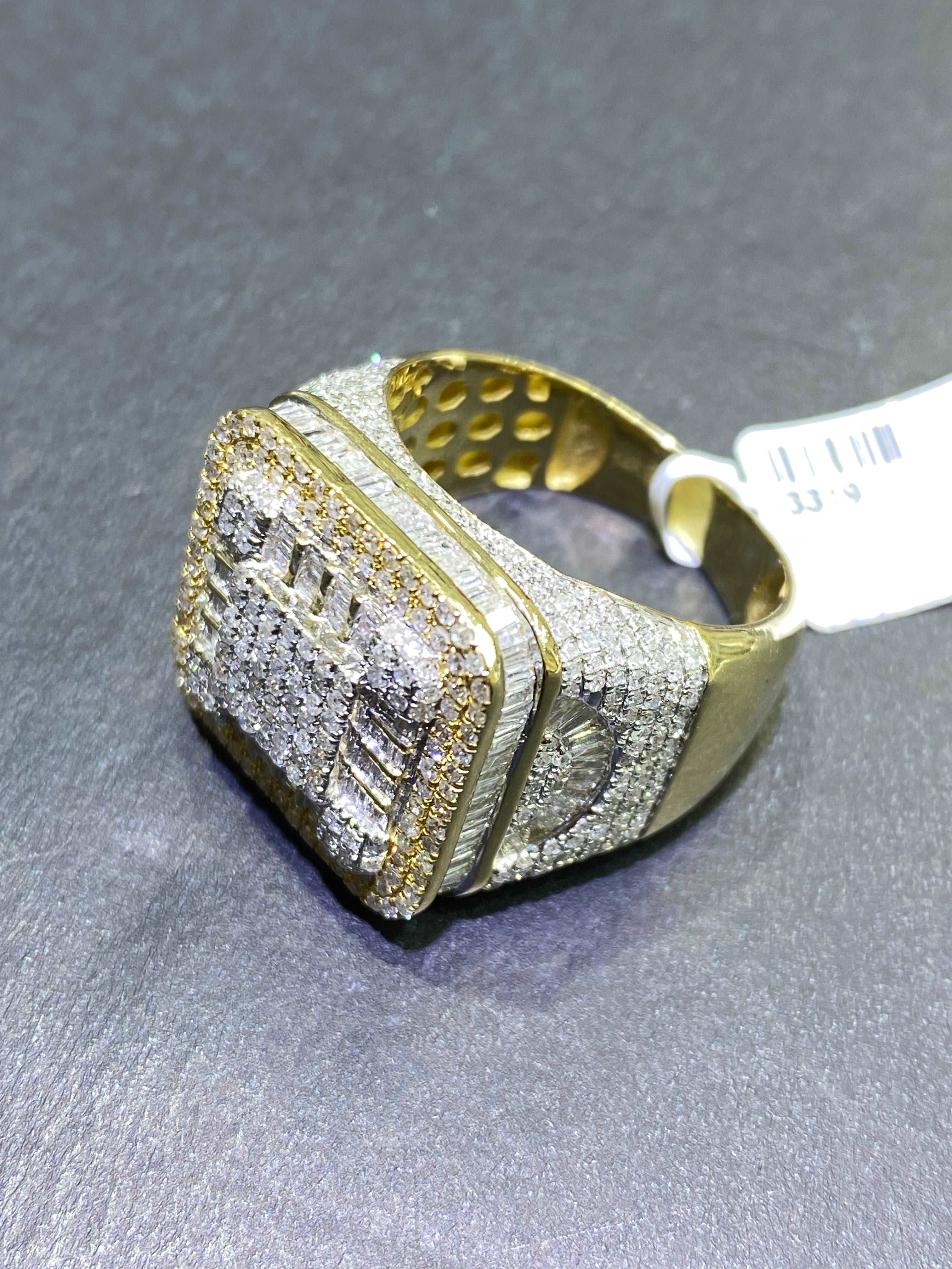Bust Down Baguette Hip Hop Ring Yellow Gold