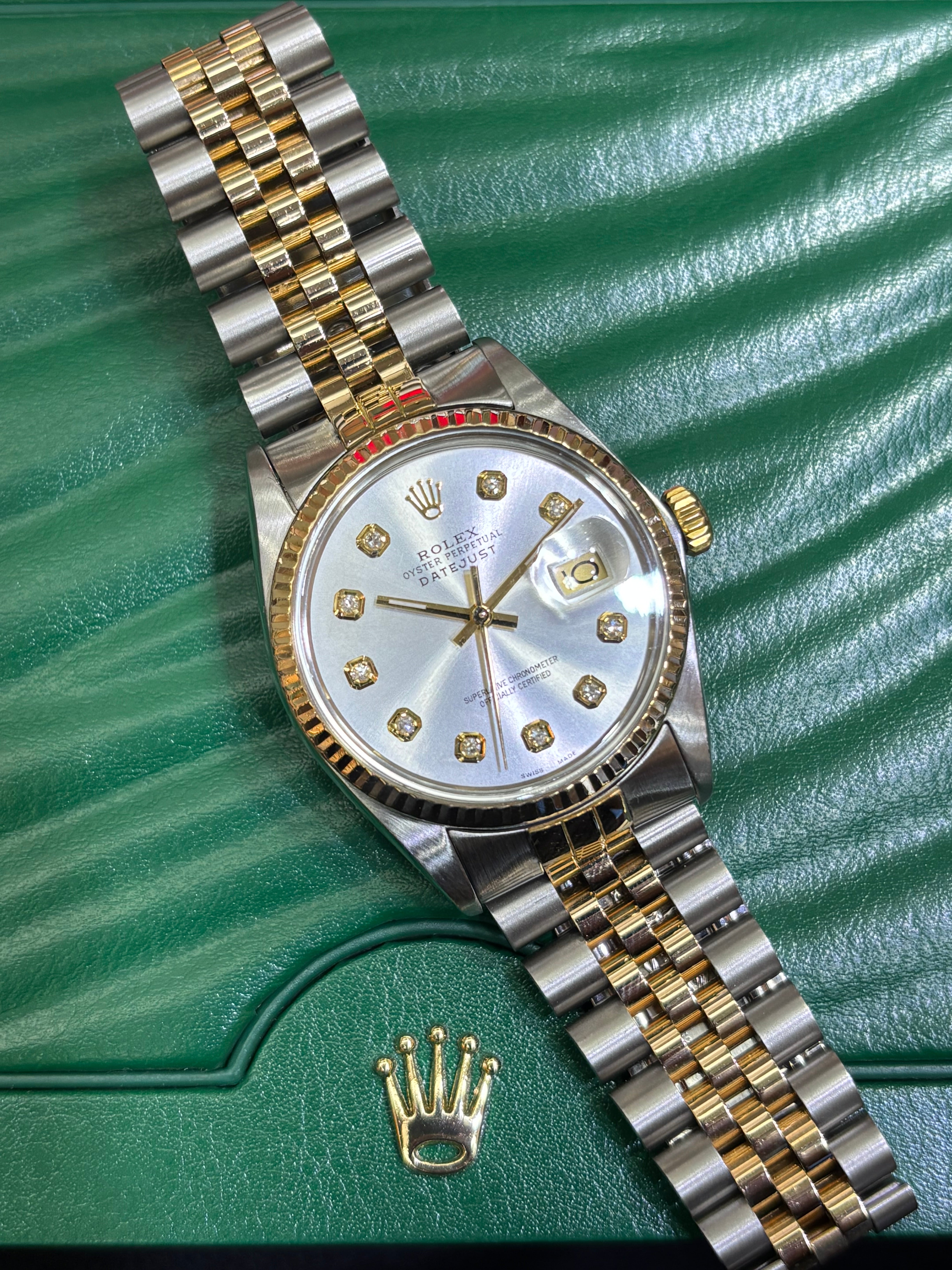 36MM ROLEX DATEJUST(QUICK-SET) | 18KT YLW TWO-TONE | JUBILEE BRACELET | SILVER DIAMOND DIAL