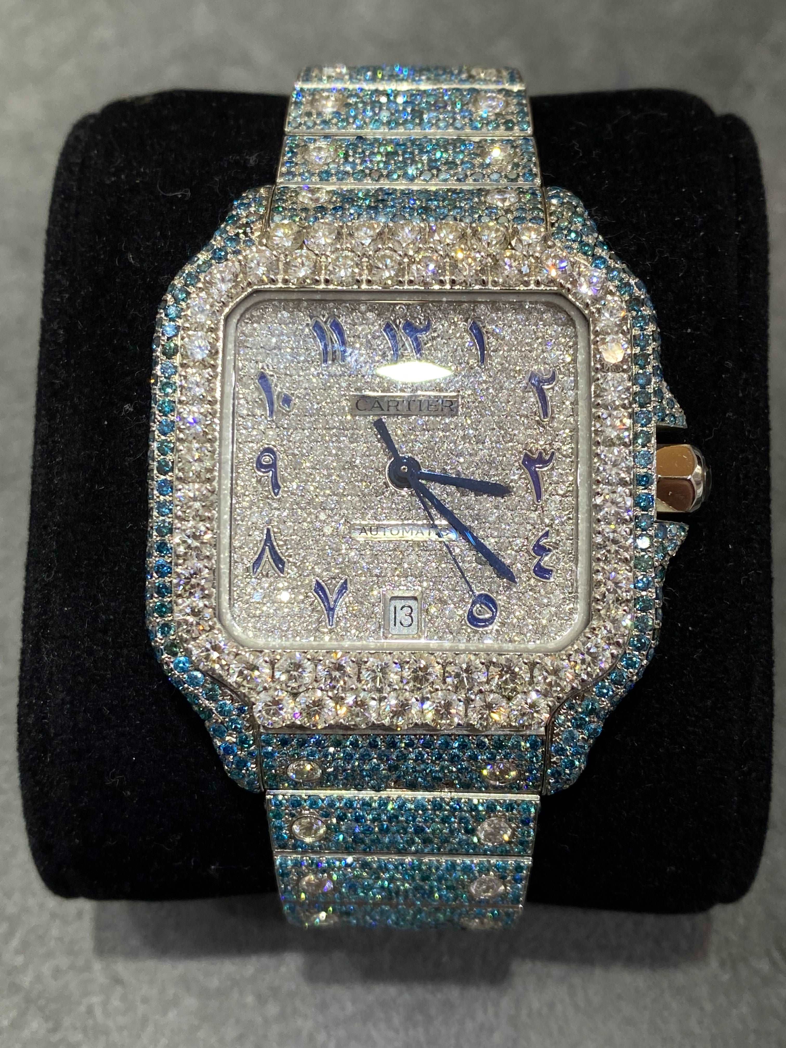 cartier watch bust down 41mm cartier blue βiced bustdown 25cts vs1 natural diamond watch