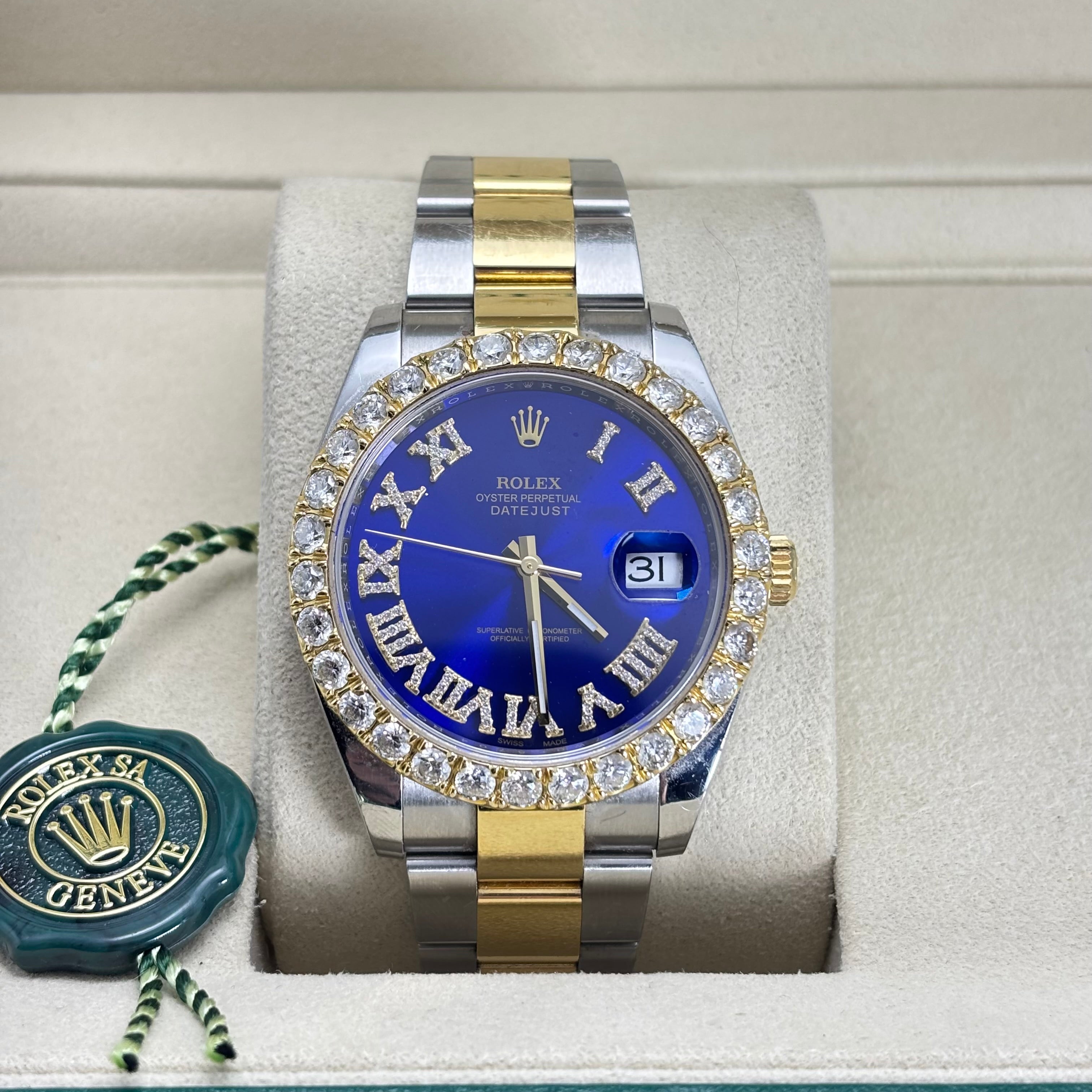 PRE-OWNED 41MM ROLEX DATEJUST 116333 18KT TWO-TONE 3.5CT DIAMOND BEZEL