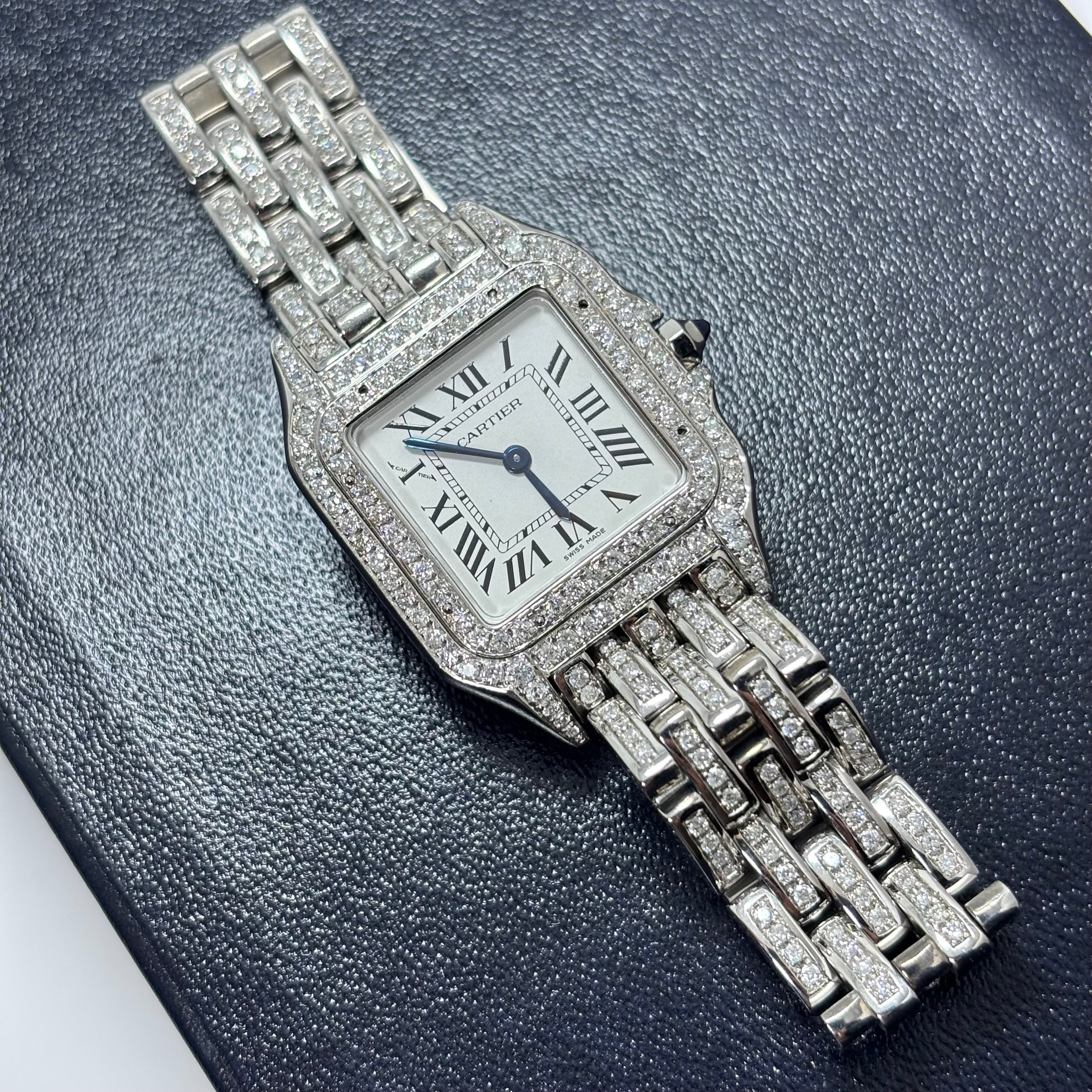 31MM CARTIER PANTHERE ICED OUT VVS-1 NATURAL DIAMOND BUSTDOWN LADIES WATCH