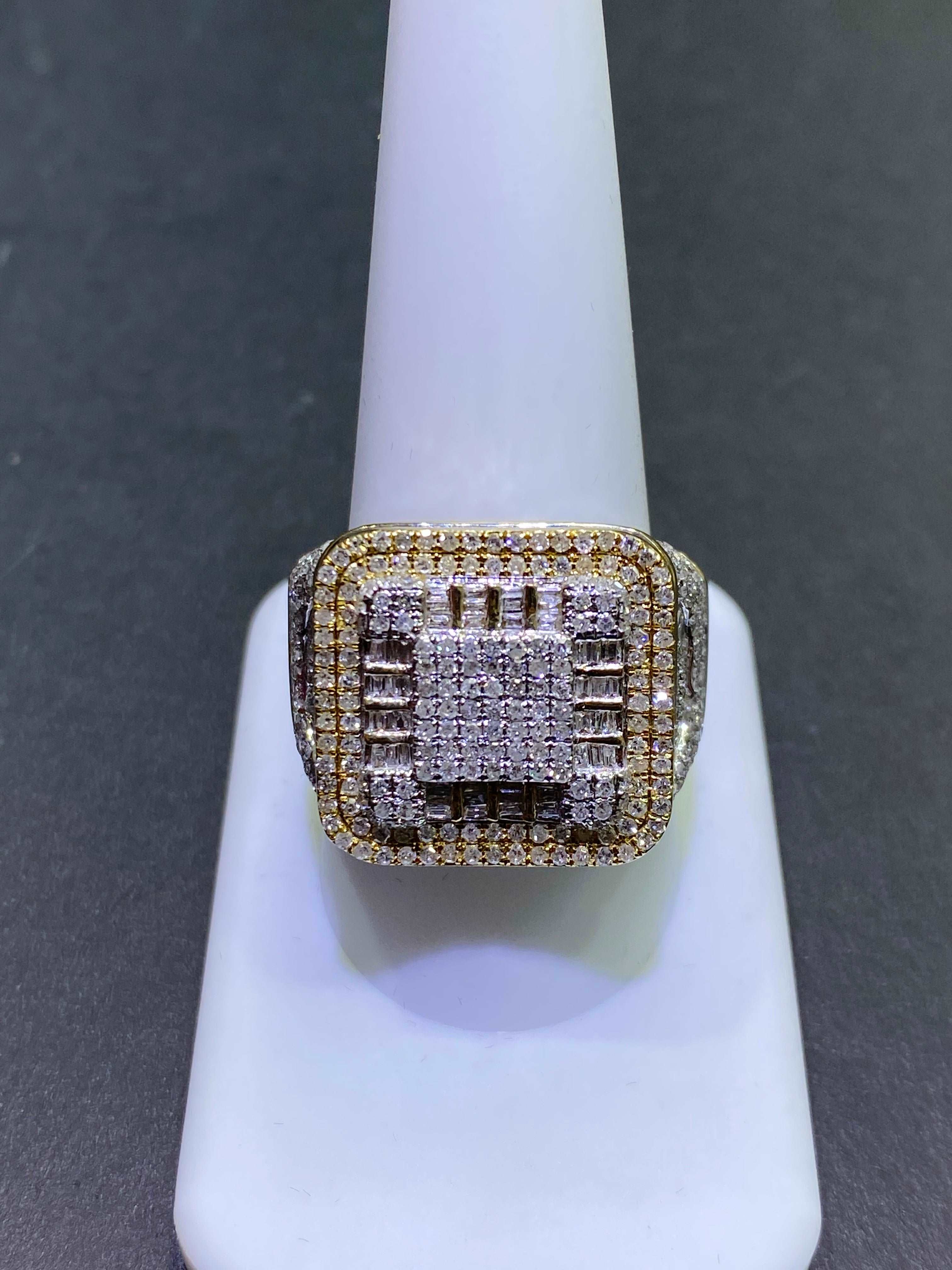 14k Bust Down Baguette Hip Hop Ring Yellow Gold