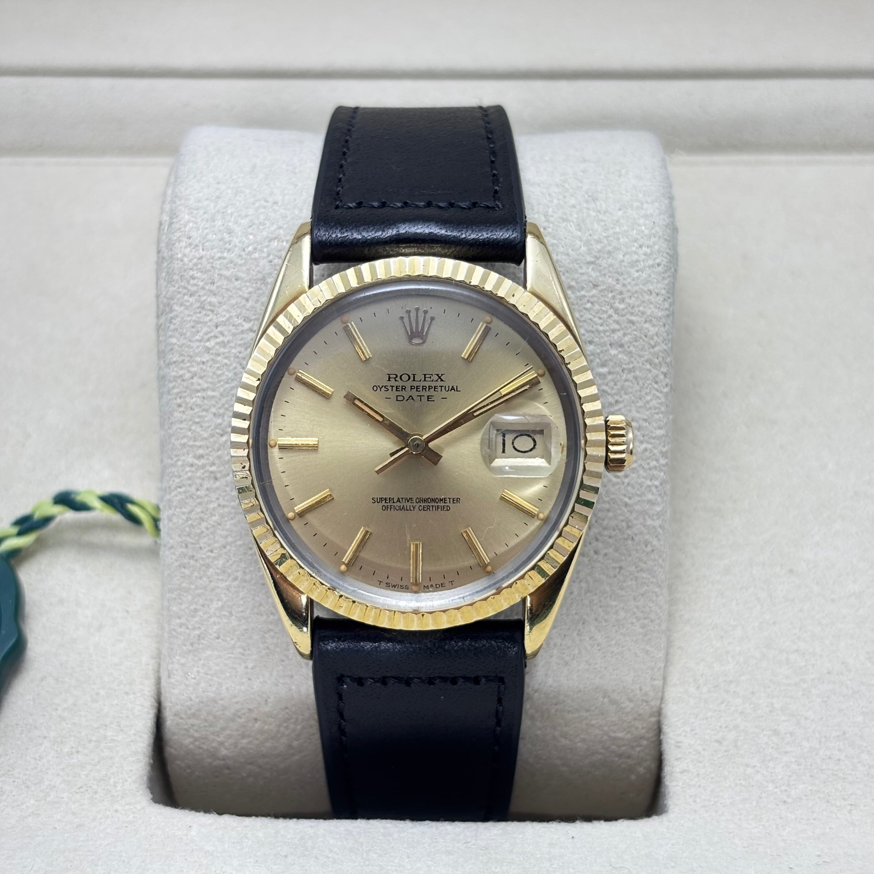 34MM ROLEX DATE LEATHER BAND 18KT GOLD PLATED