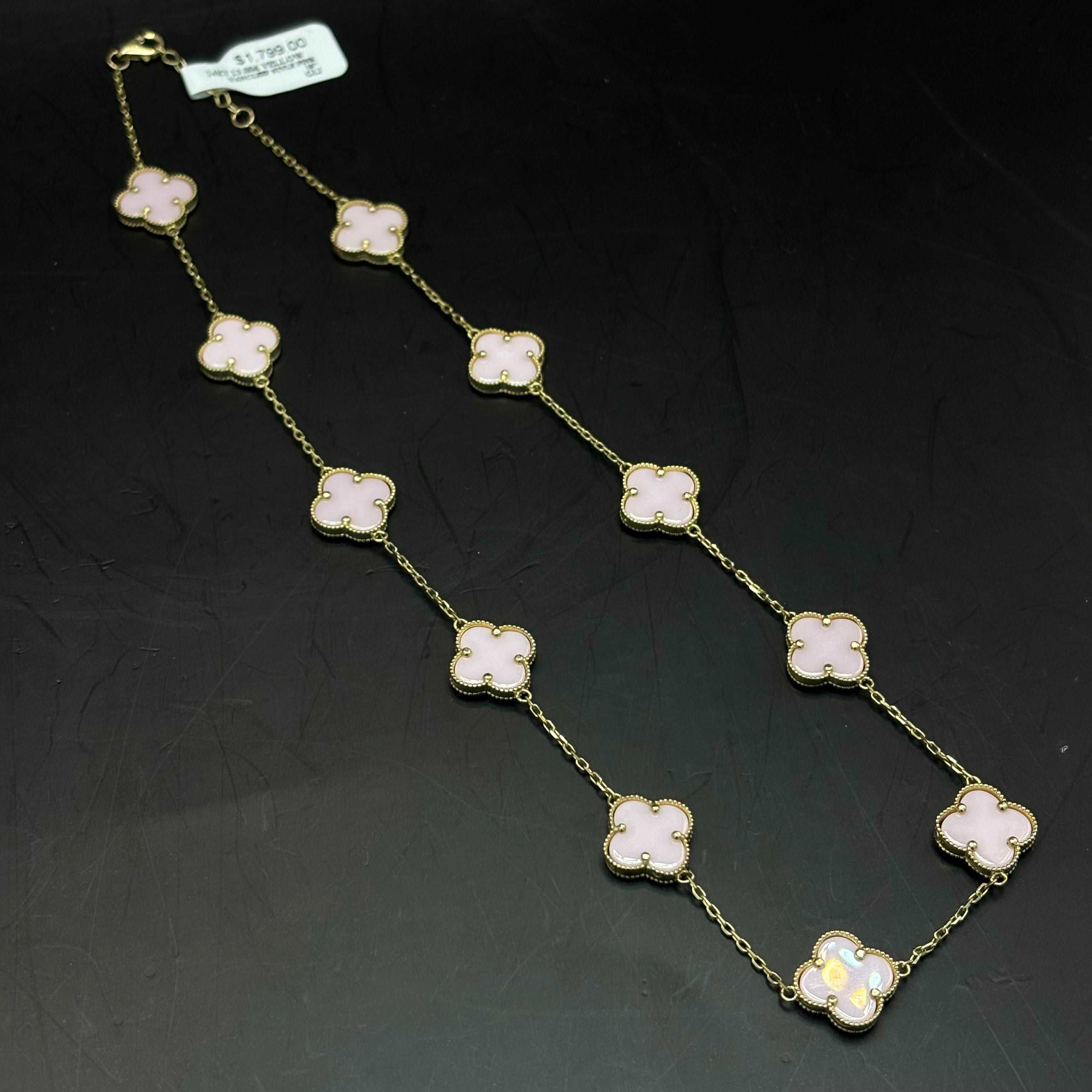 14k Yellow Gold Pink Mother of Pearl Necklace