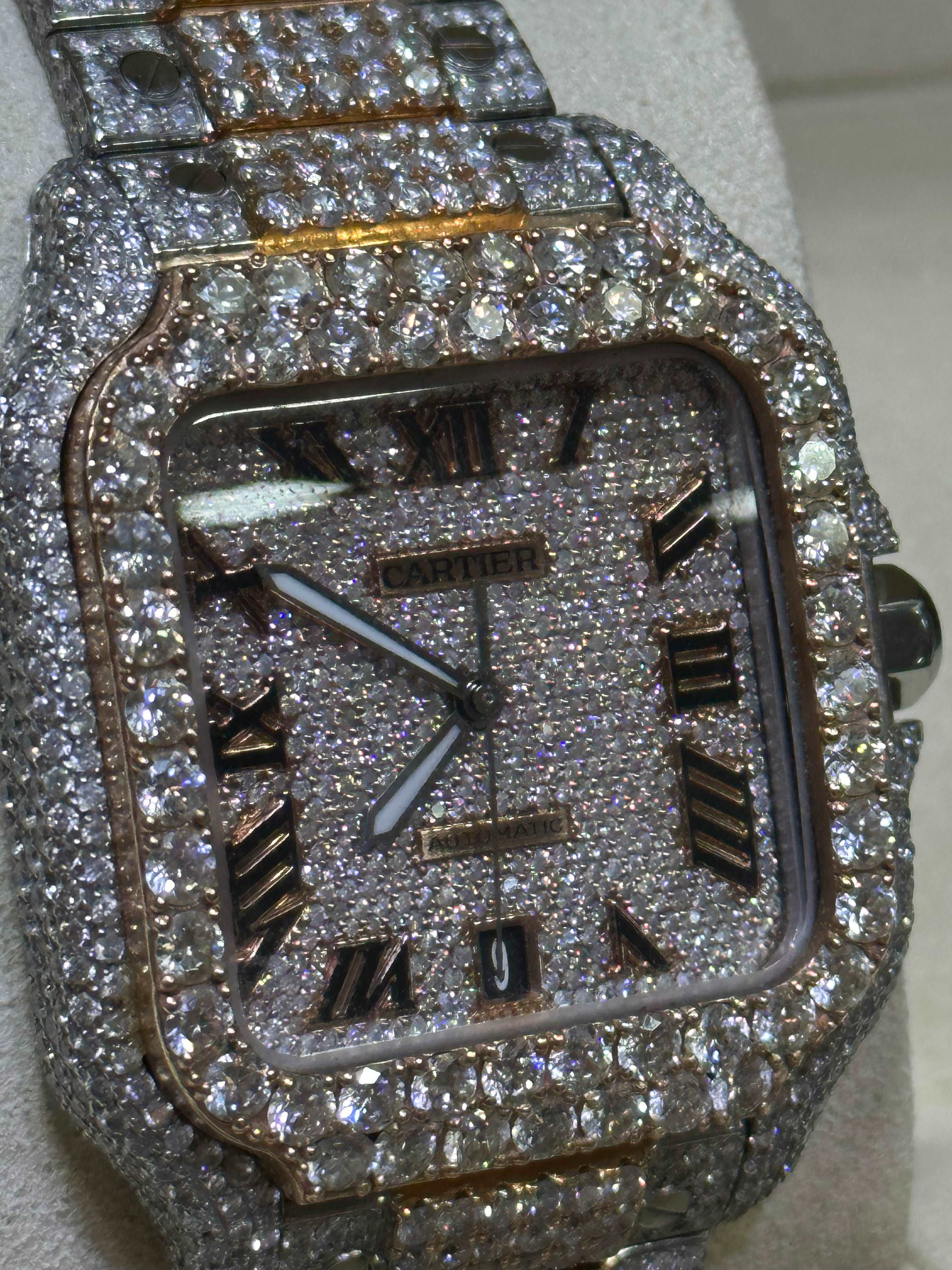41mm Iced Out Cartier Watch Rose Gold | Roman | Santos XL | Rose Gold