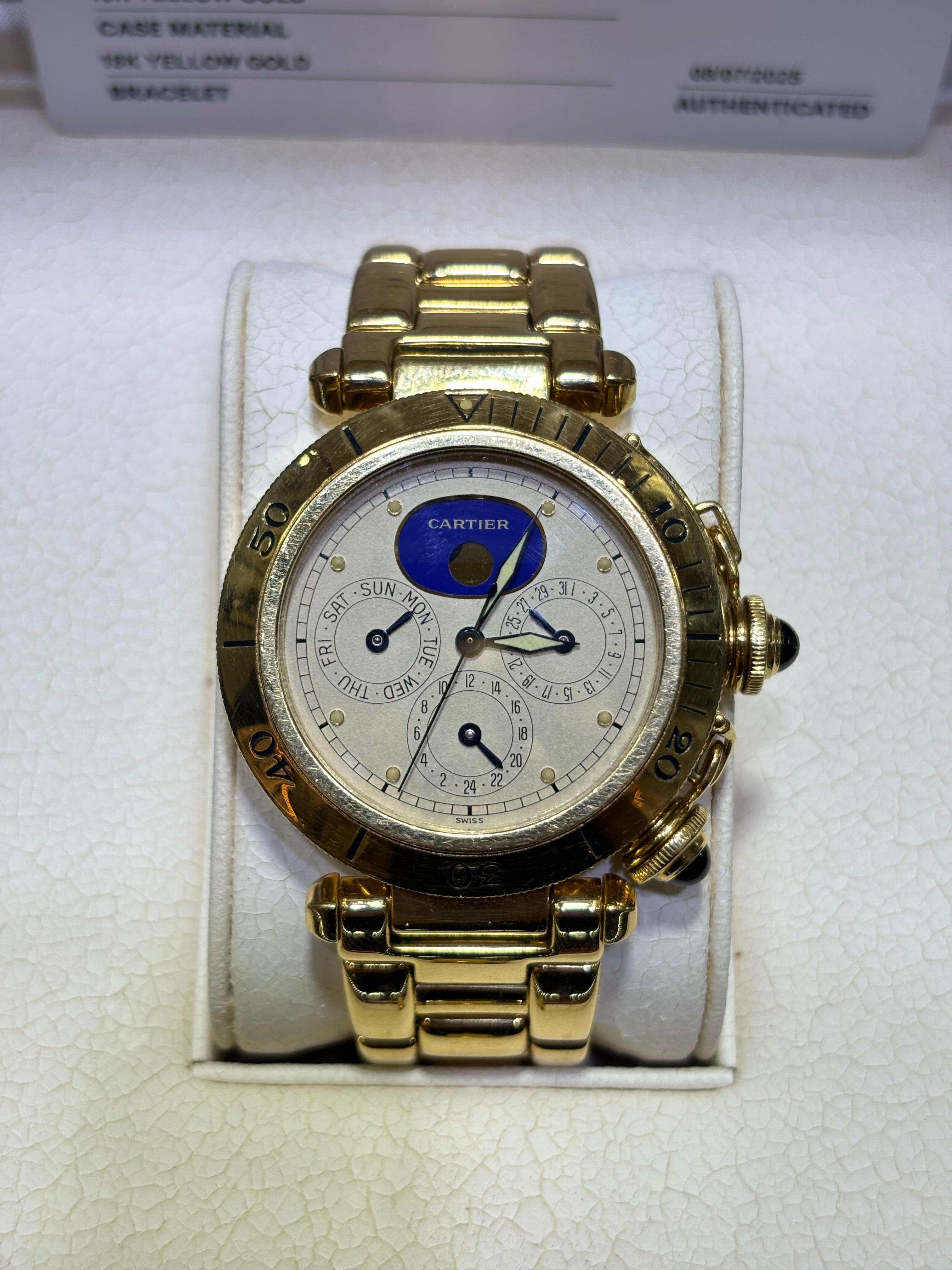 CARTIER PASHA 42MM | 18KT YELLOW GOLD | MOON-PHASE CHRONOGRAPH