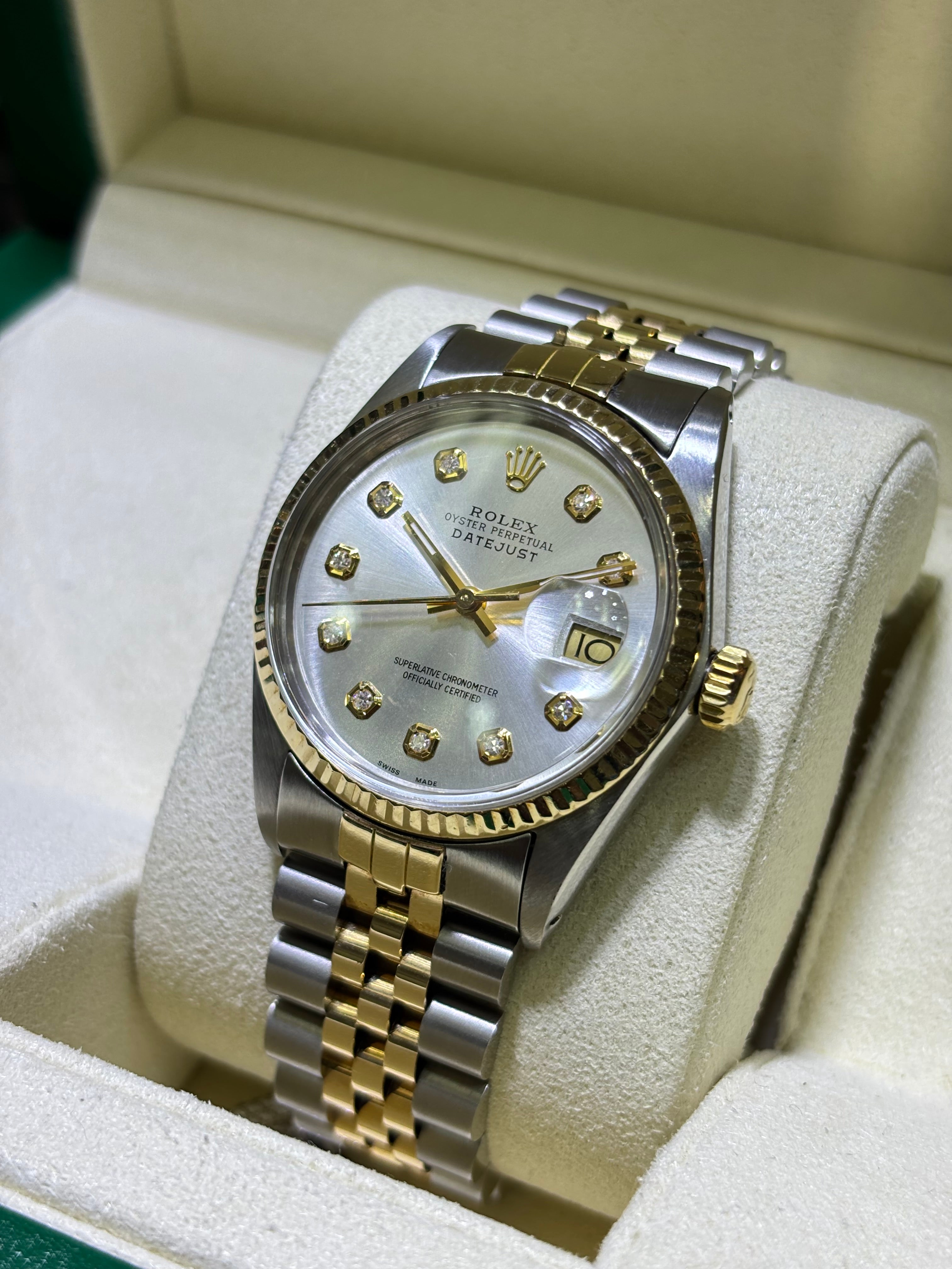 36MM ROLEX DATEJUST(QUICK-SET) | 18KT YLW TWO-TONE | JUBILEE BRACELET | SILVER DIAMOND DIAL