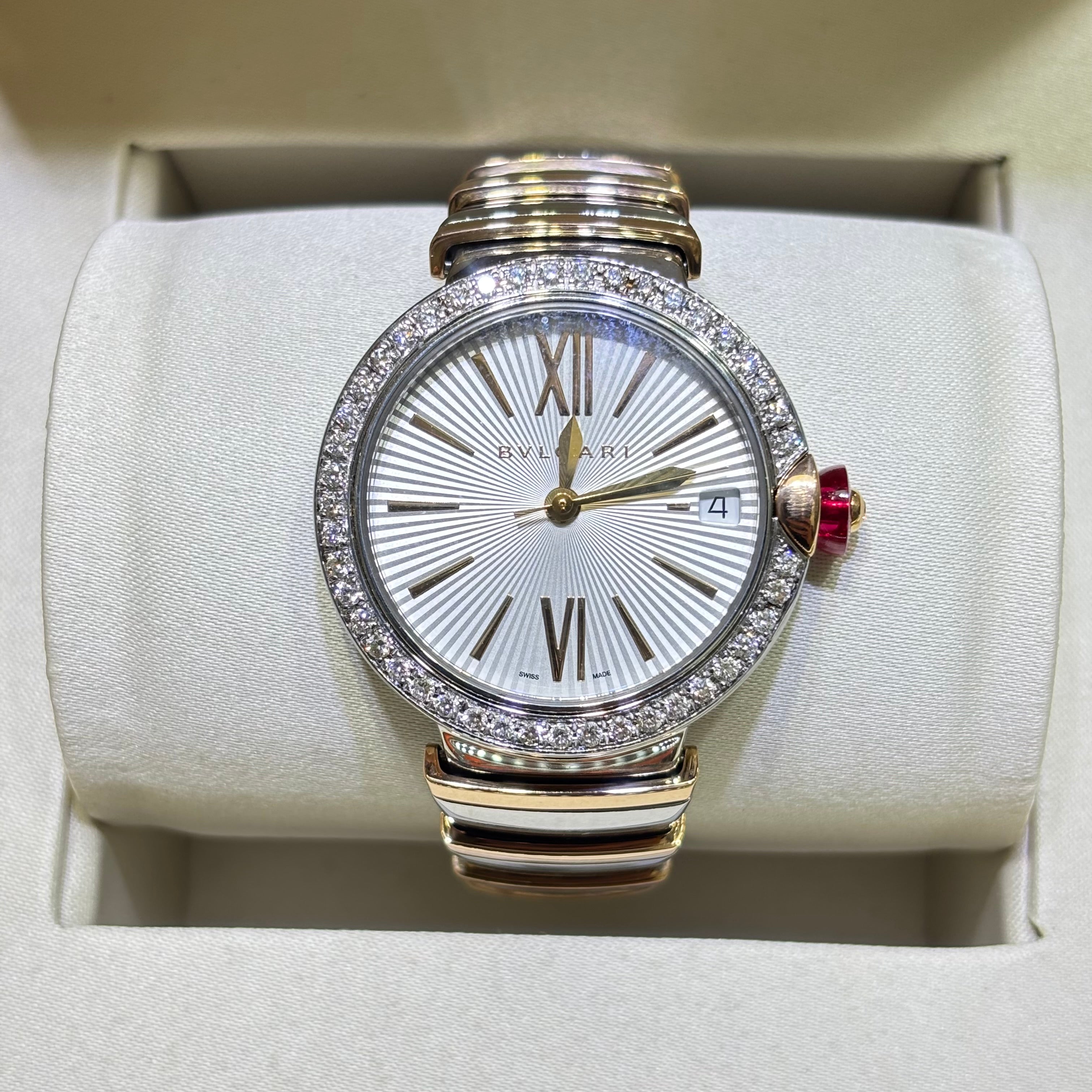 PRE-OWNED BVLGARI LUCEA LADIES 18KT TWO-TONE FACTORY DIAMOND BEZEL