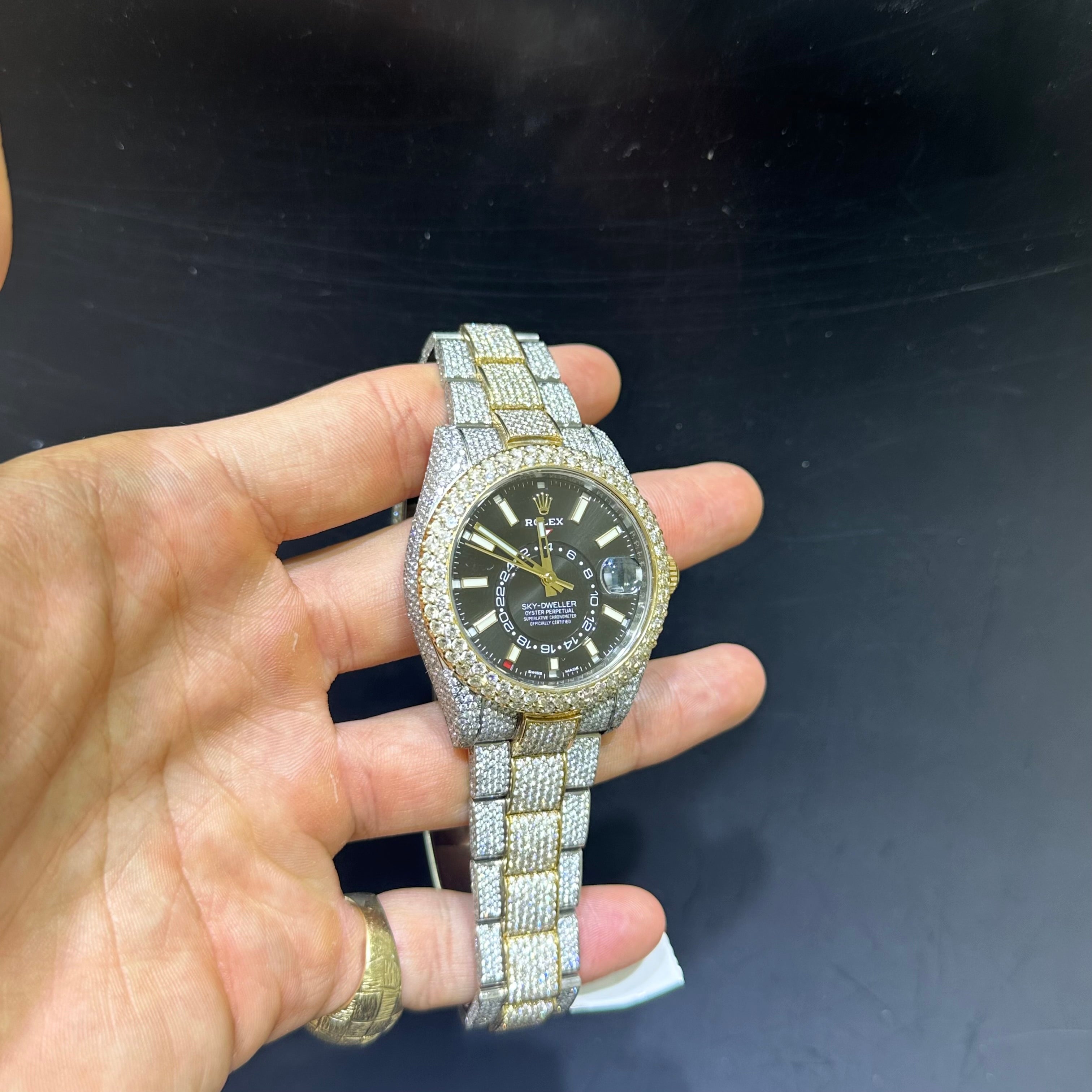 42mm Bust Down Rolex Sky Dweller | Two Tone | Black Dial
