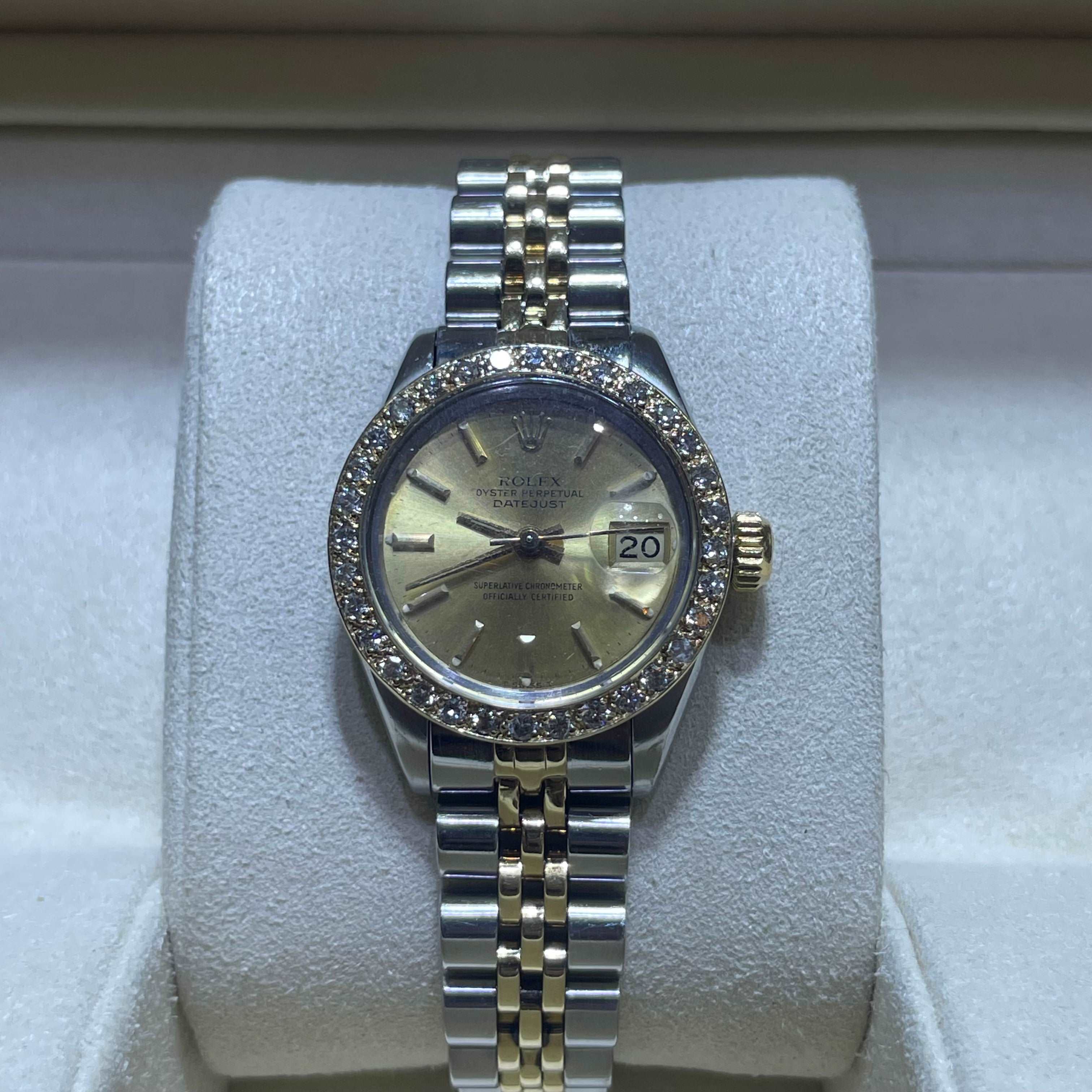 26mm Ladies Rolex Bust Down Bezel Champagne Dial Jubilee