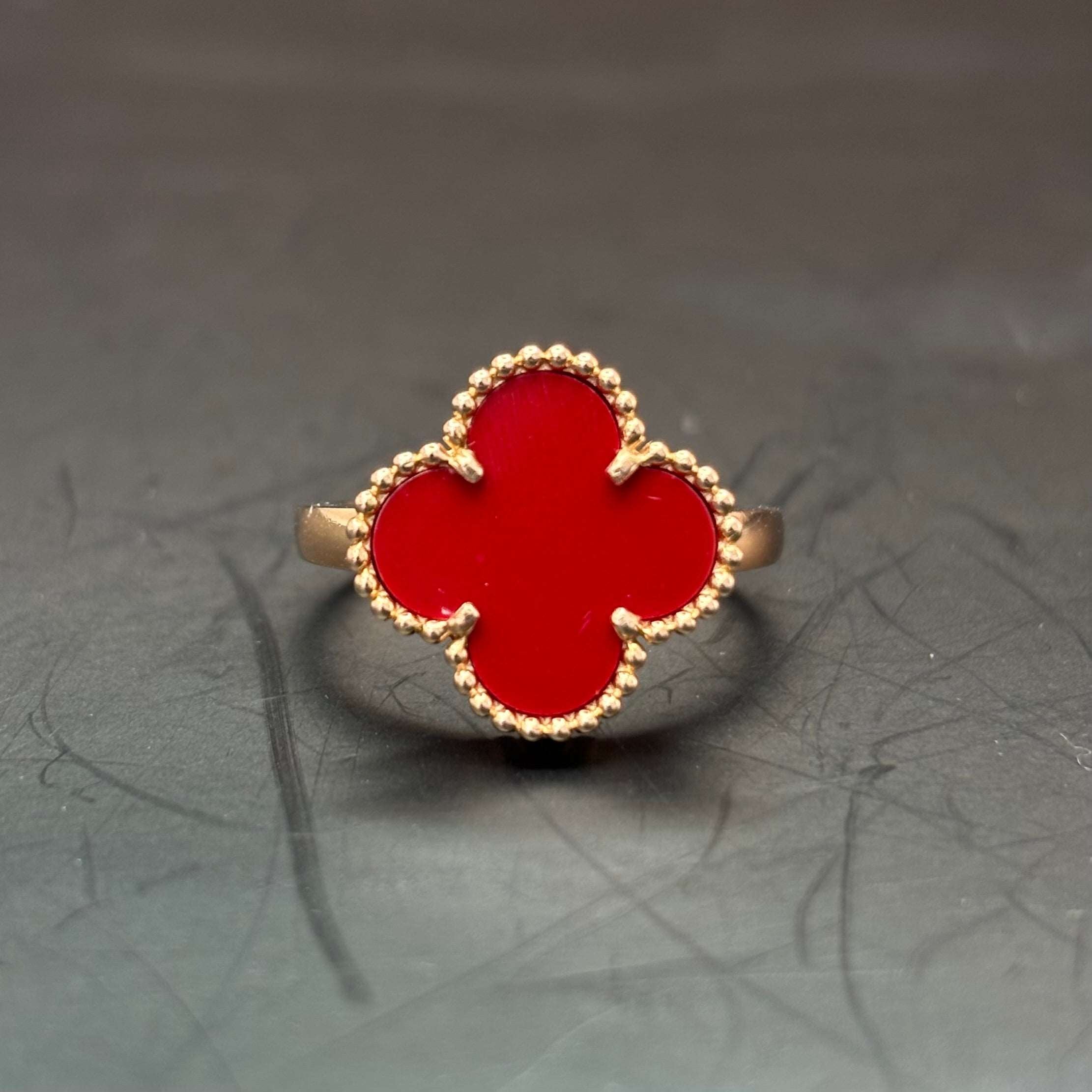 14k Rose Gold Carnelian Clover Ring