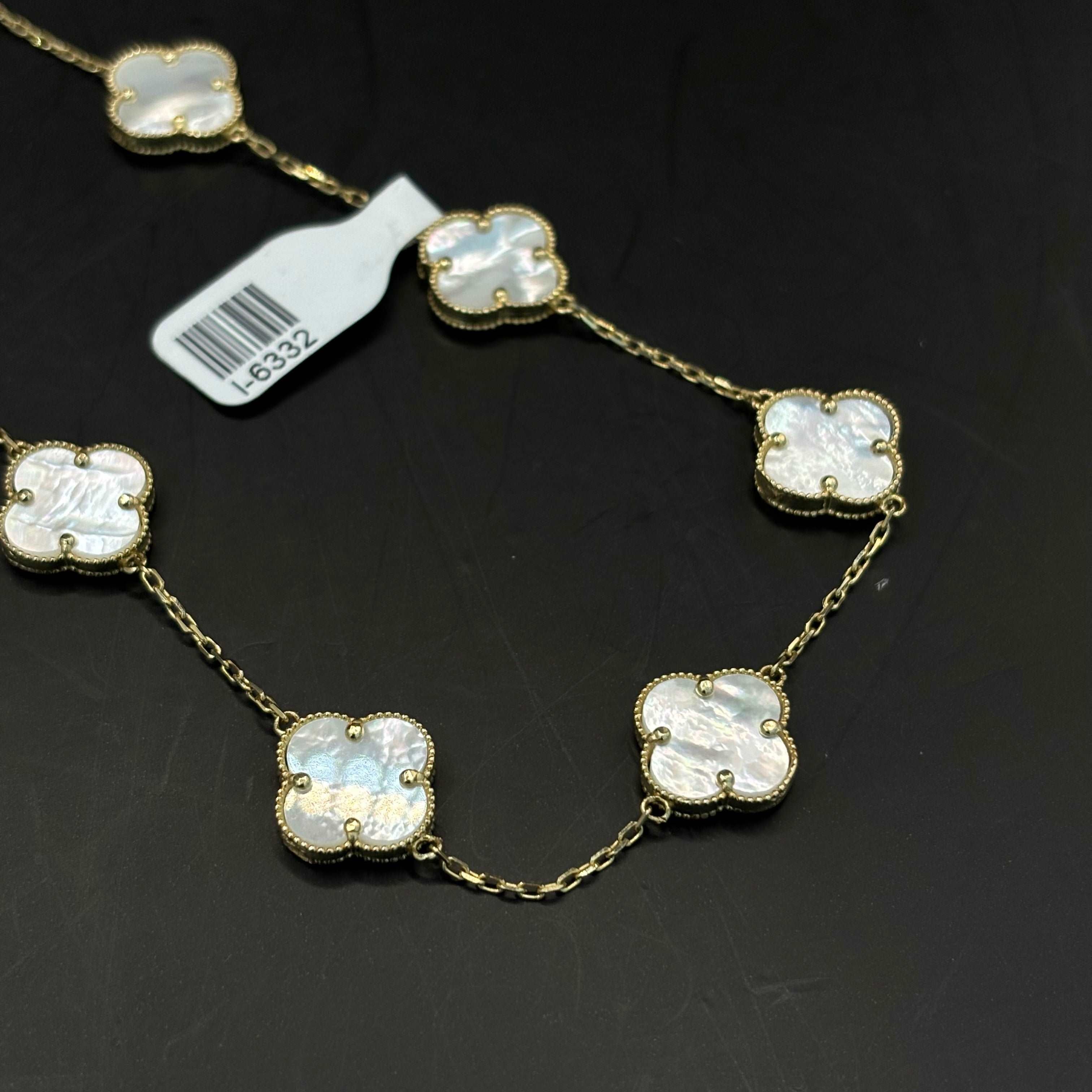 14k Yellow Gold Mother of Pearl Clover Necklace
