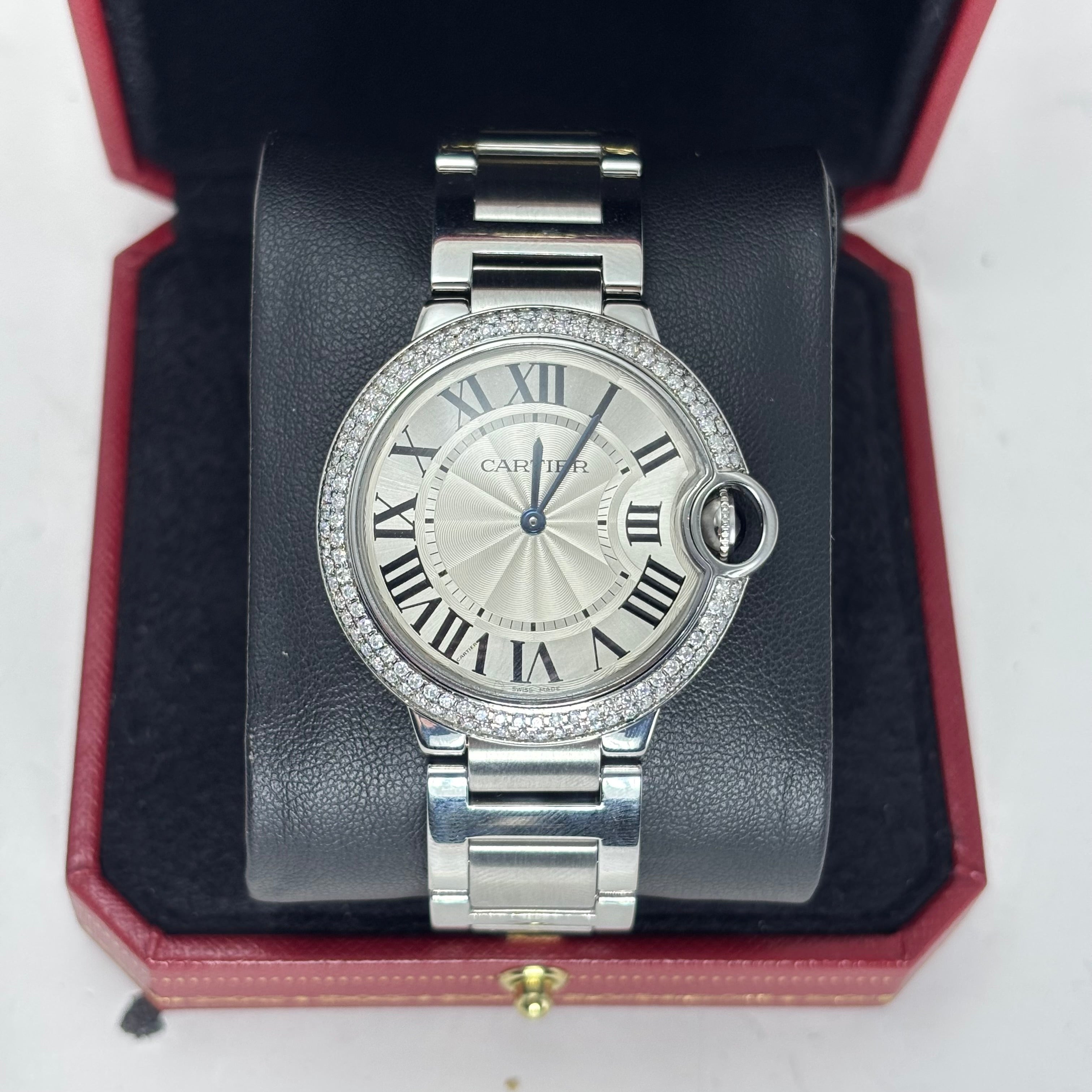 Cartier Ballon Bleu 36MM Factory Diamond Bezel Steel