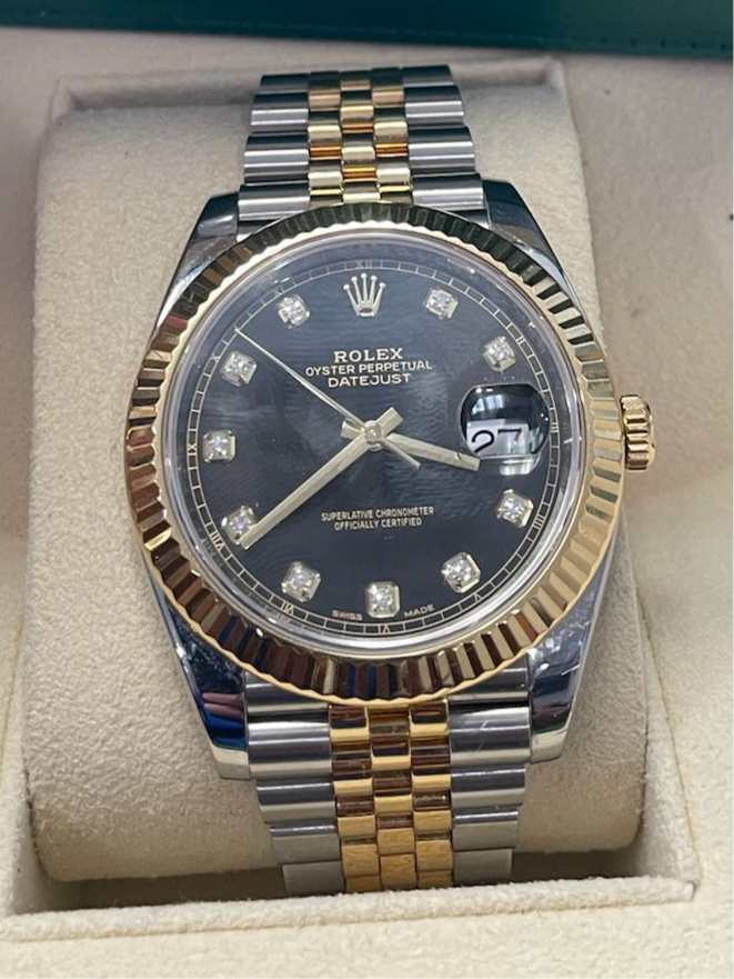 ROLEX DATEJUST 41MM | JUBILEE | DIAMOND DIAL | BLACK FACE | YELLOW GOLD REF.126333