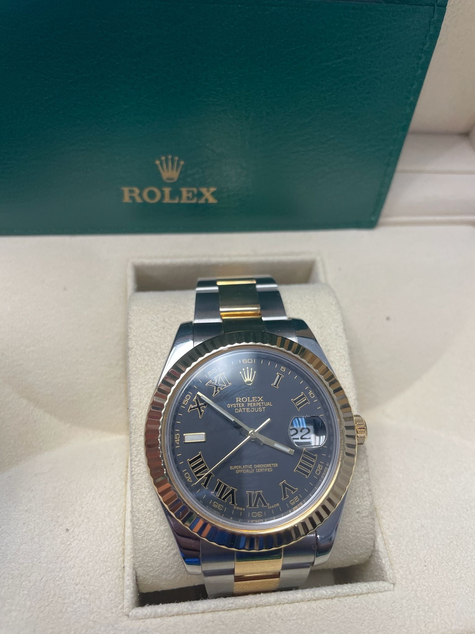 ROLEX DATEJUST 41MM | OYSTER BRACELET | YELLOW GOLD | SLATE GREY ROMAN DIAL | REF. 116333