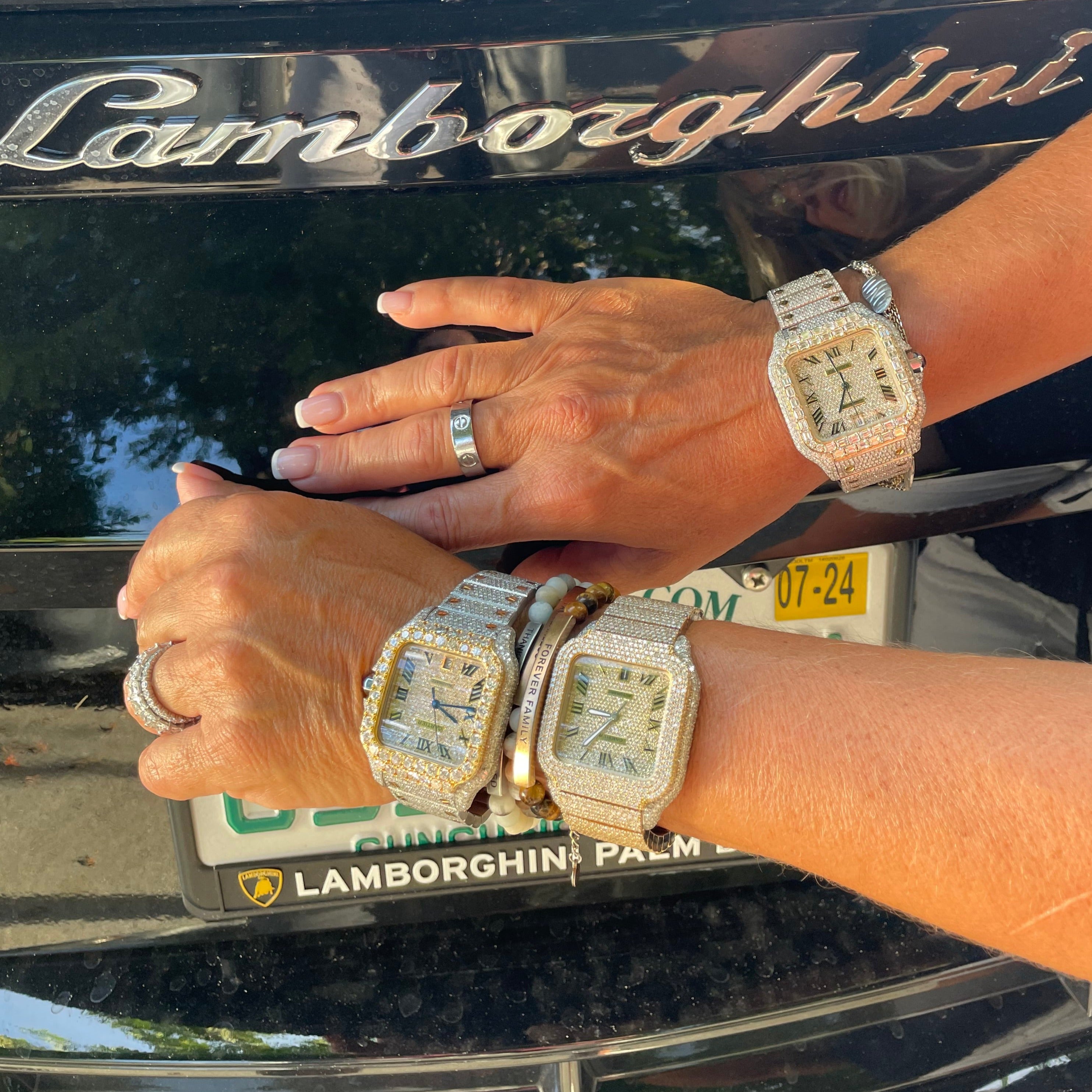 41mm ROSE GOLD CARTIER SANTOS XL WATCH "ICED BUST DOWN"